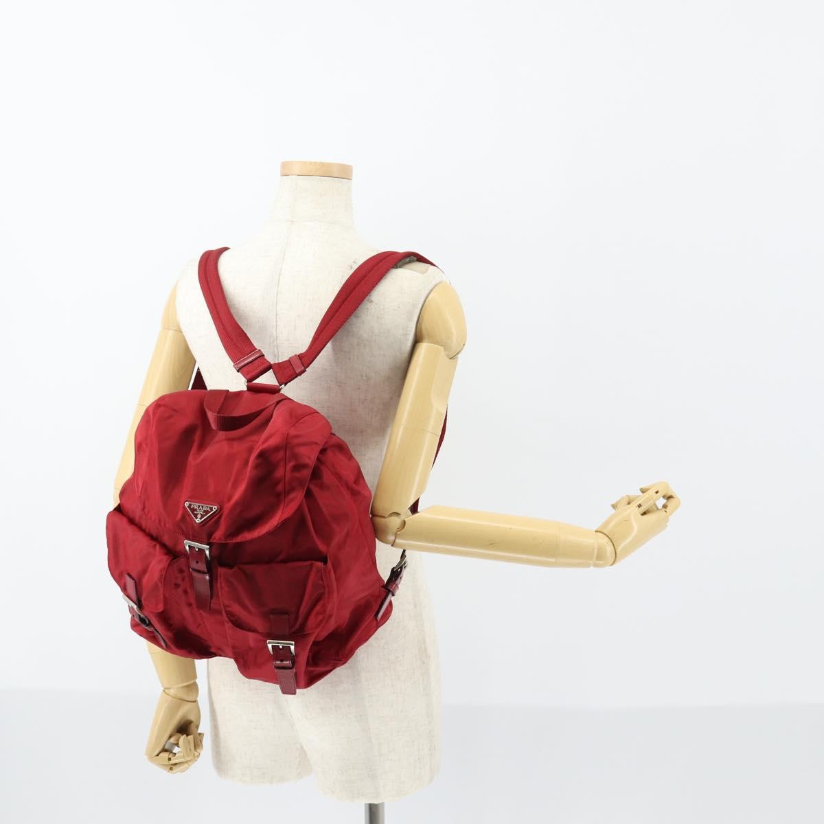 PRADA Backpack Nylon Red Silver Auth 154157