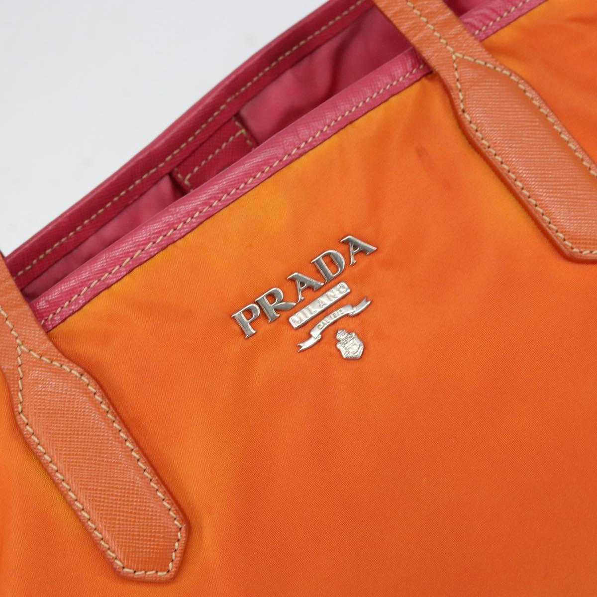 PRADA Tote Bag Nylon Orange Silver Auth 154158