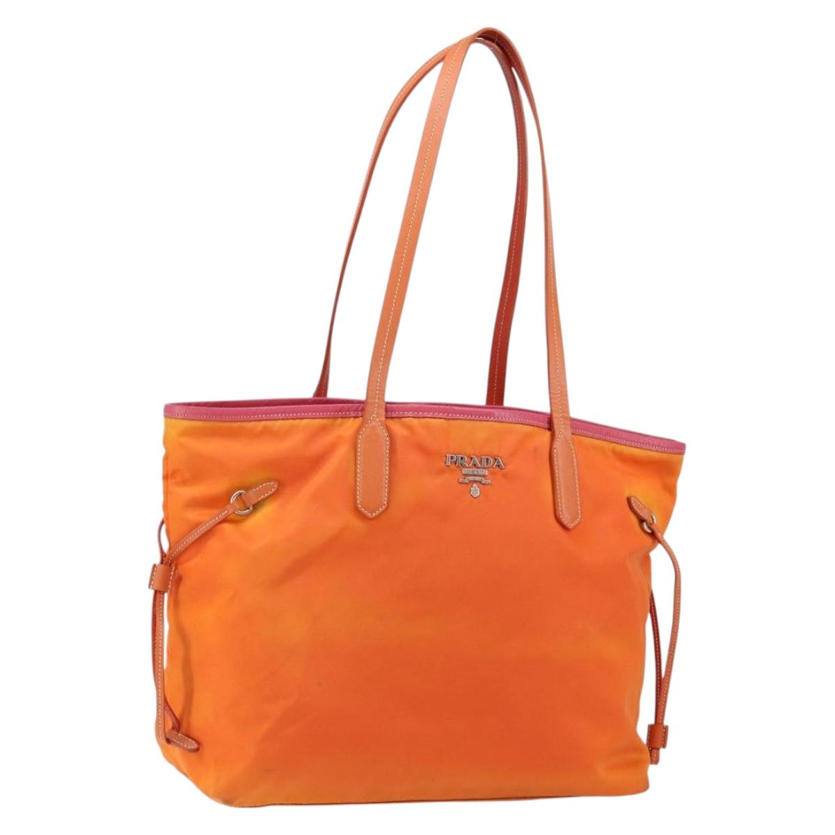PRADA Tote Bag Nylon Orange Silver Auth 154158
