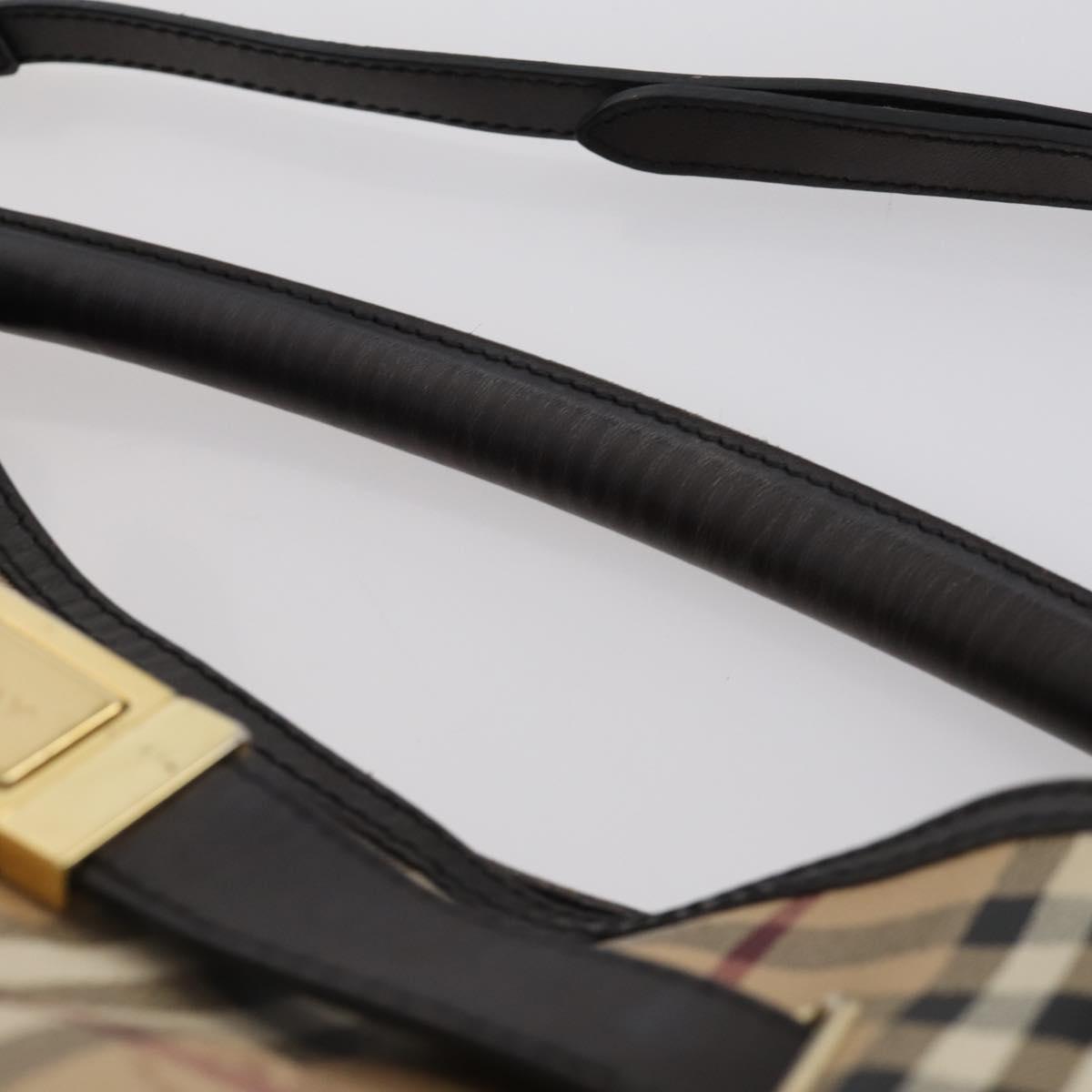 BURBERRY Nova Check Shoulder Bag PVC 2way Beige Gold Auth 154159