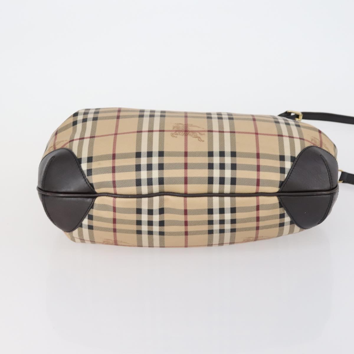 BURBERRY Nova Check Shoulder Bag PVC 2way Beige Gold Auth 154159