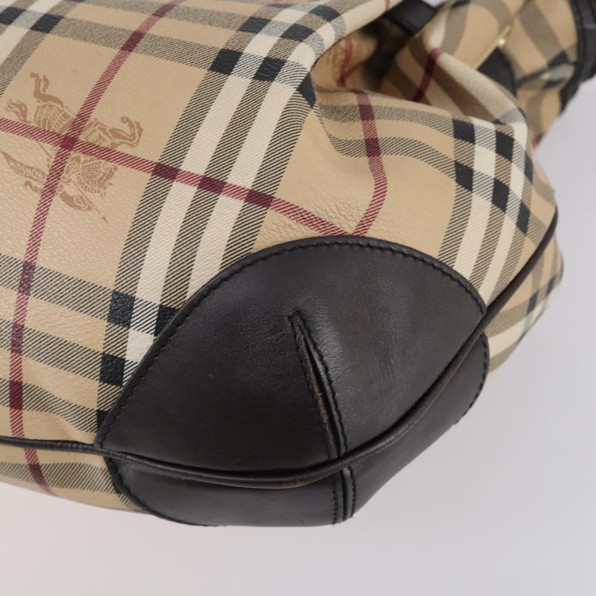 BURBERRY Nova Check Shoulder Bag PVC 2way Beige Gold Auth 154159