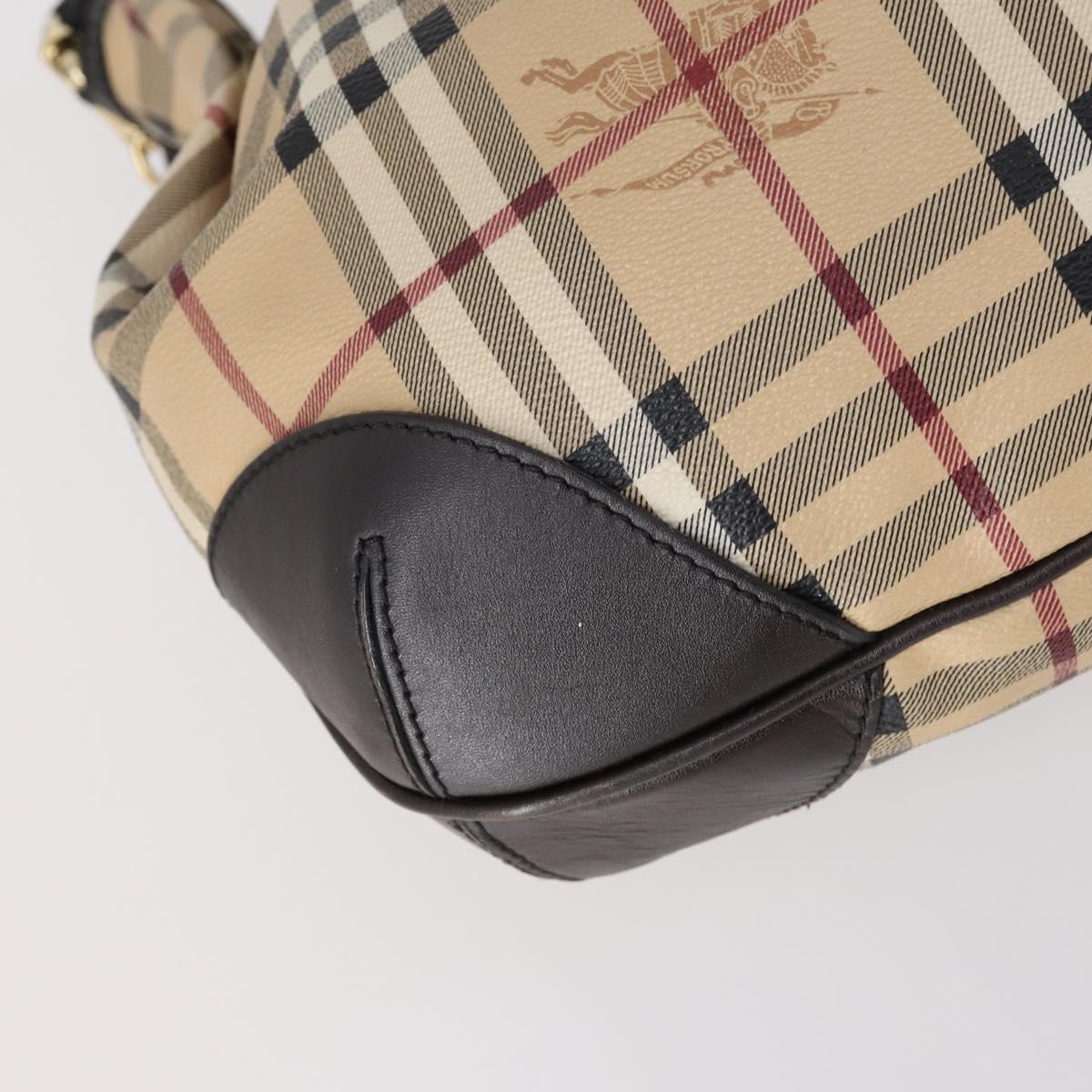 BURBERRY Nova Check Shoulder Bag PVC 2way Beige Gold Auth 154159