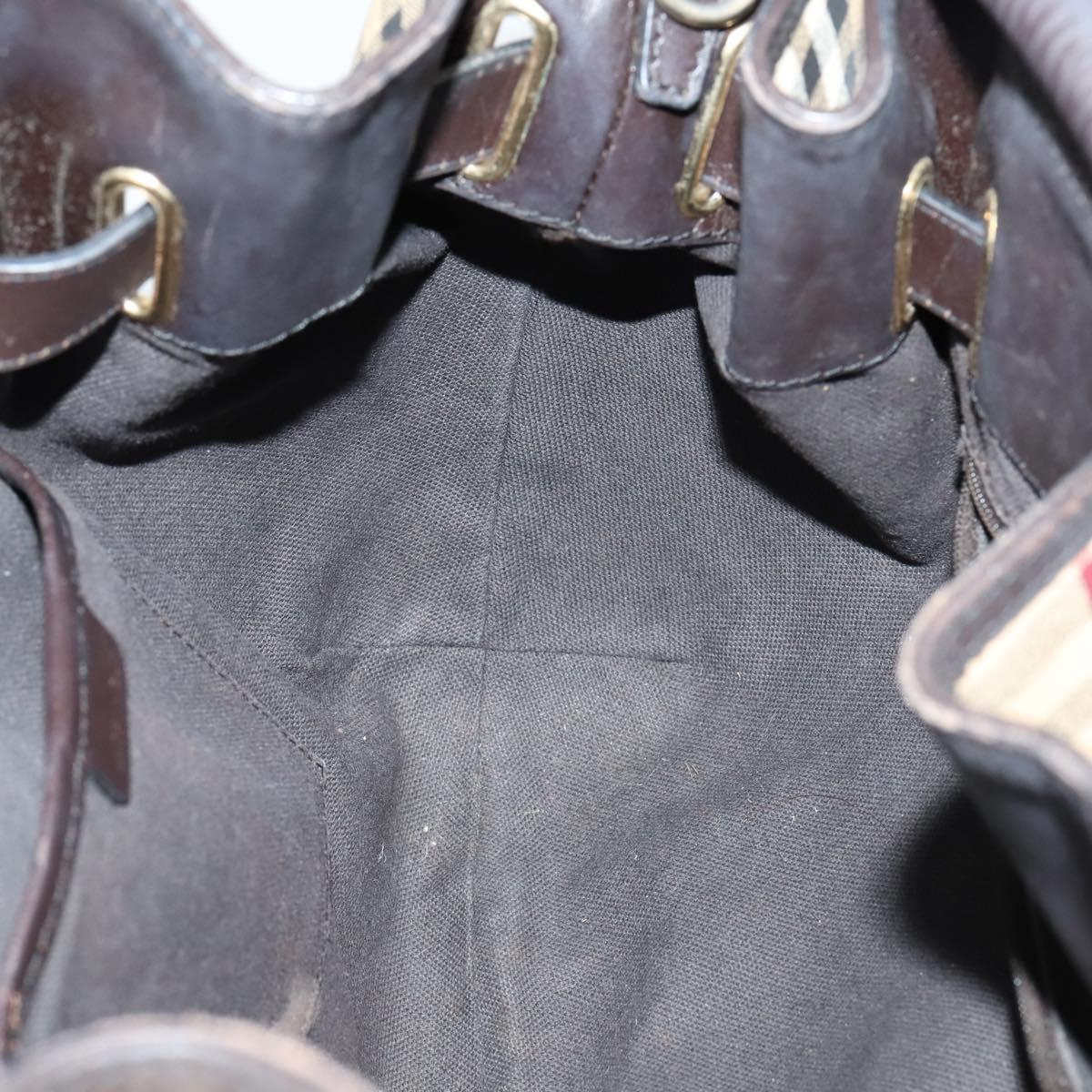 BURBERRY Nova Check Shoulder Bag PVC 2way Beige Gold Auth 154159