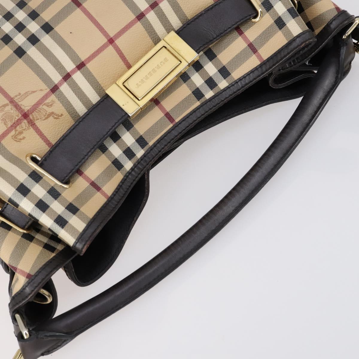 BURBERRY Nova Check Shoulder Bag PVC 2way Beige Gold Auth 154159