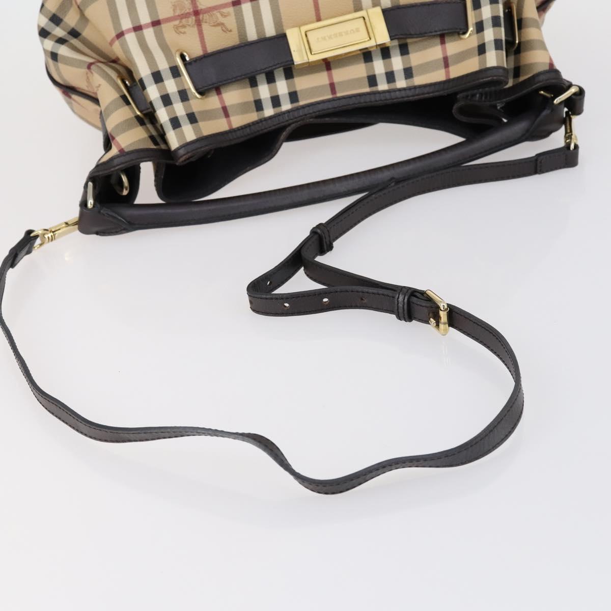 BURBERRY Nova Check Shoulder Bag PVC 2way Beige Gold Auth 154159