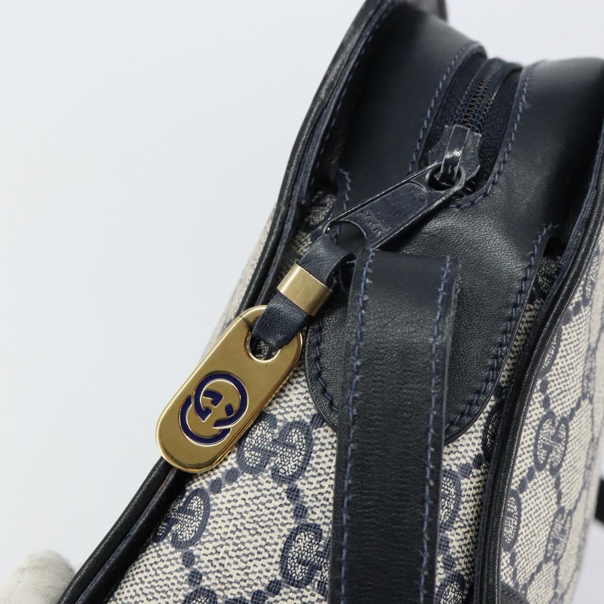 GUCCI GG Supreme Sherry Line Shoulder Bag PVC Navy Gold Auth 154161