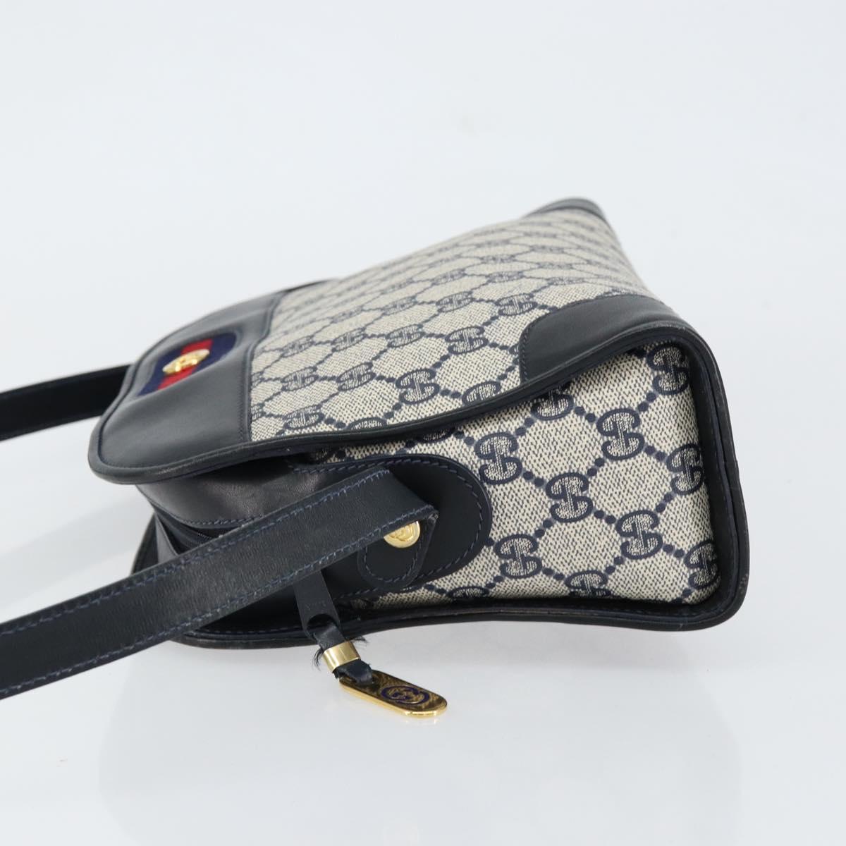 GUCCI GG Supreme Sherry Line Shoulder Bag PVC Navy Gold Auth 154161