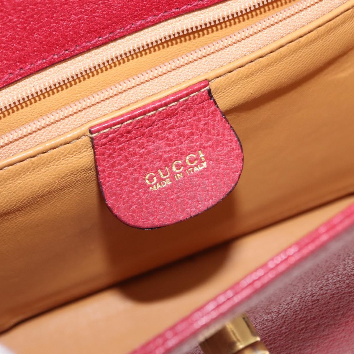 GUCCI Bamboo Hand Bag Leather 2way Red Gold 000 113 0231 Auth 154162M