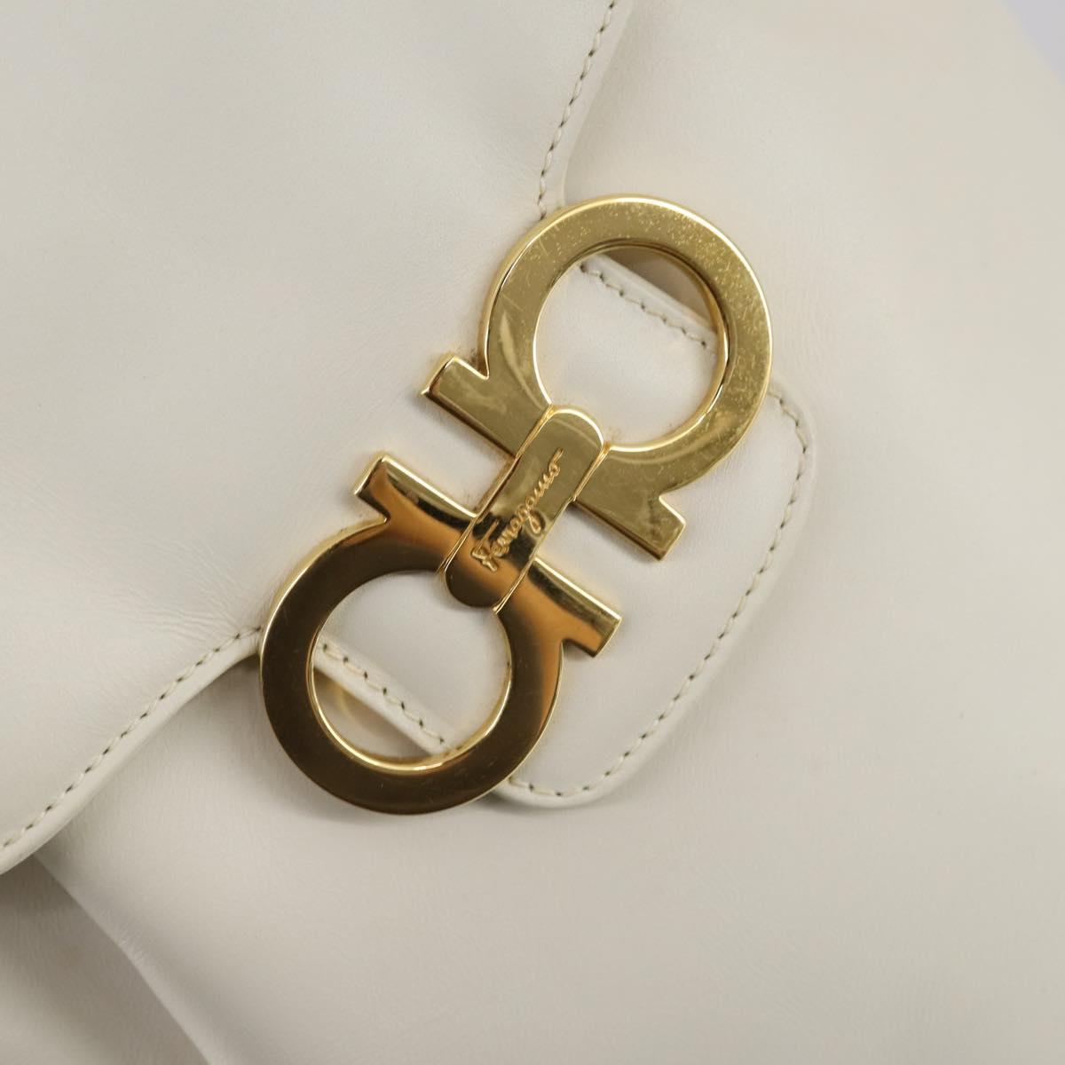 Salvatore Ferragamo Backpack Leather White Gold Auth 154163