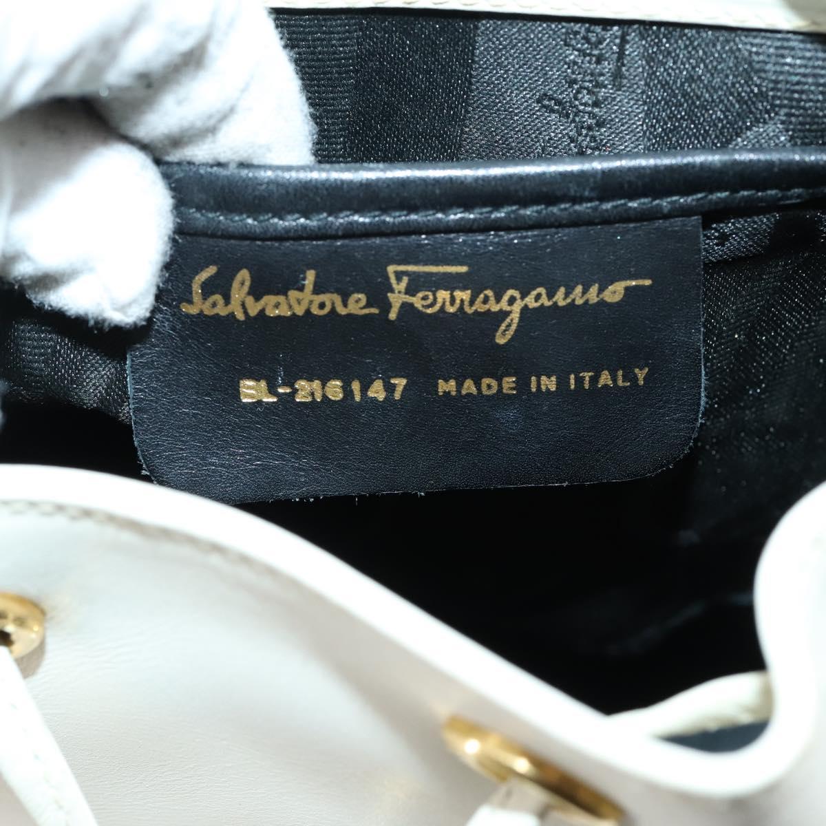 Salvatore Ferragamo Backpack Leather White Gold Auth 154163