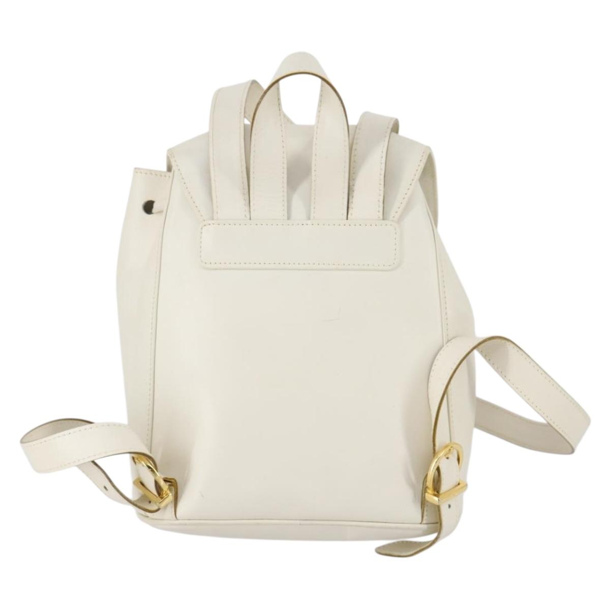 Salvatore Ferragamo Backpack Leather White Gold Auth 154163