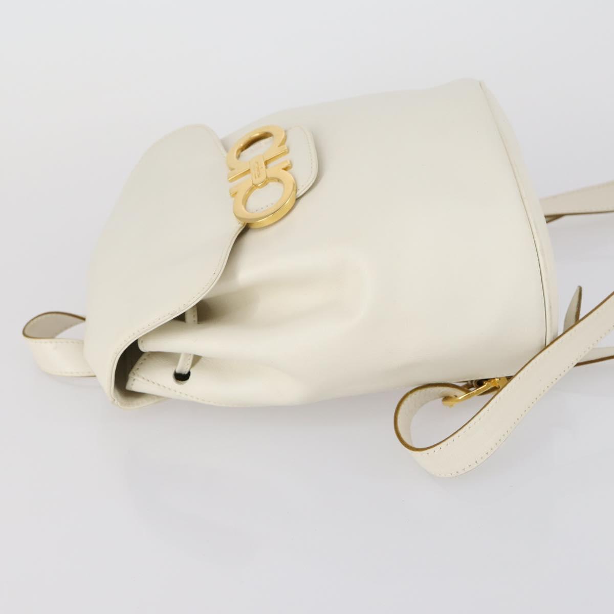 Salvatore Ferragamo Backpack Leather White Gold Auth 154163