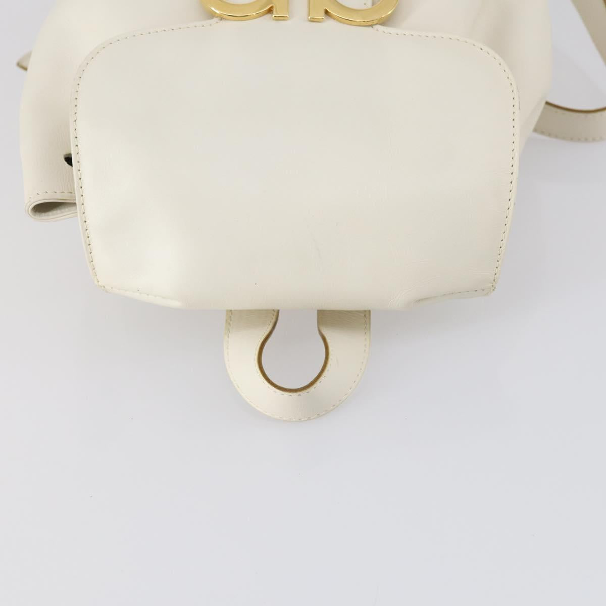Salvatore Ferragamo Backpack Leather White Gold Auth 154163