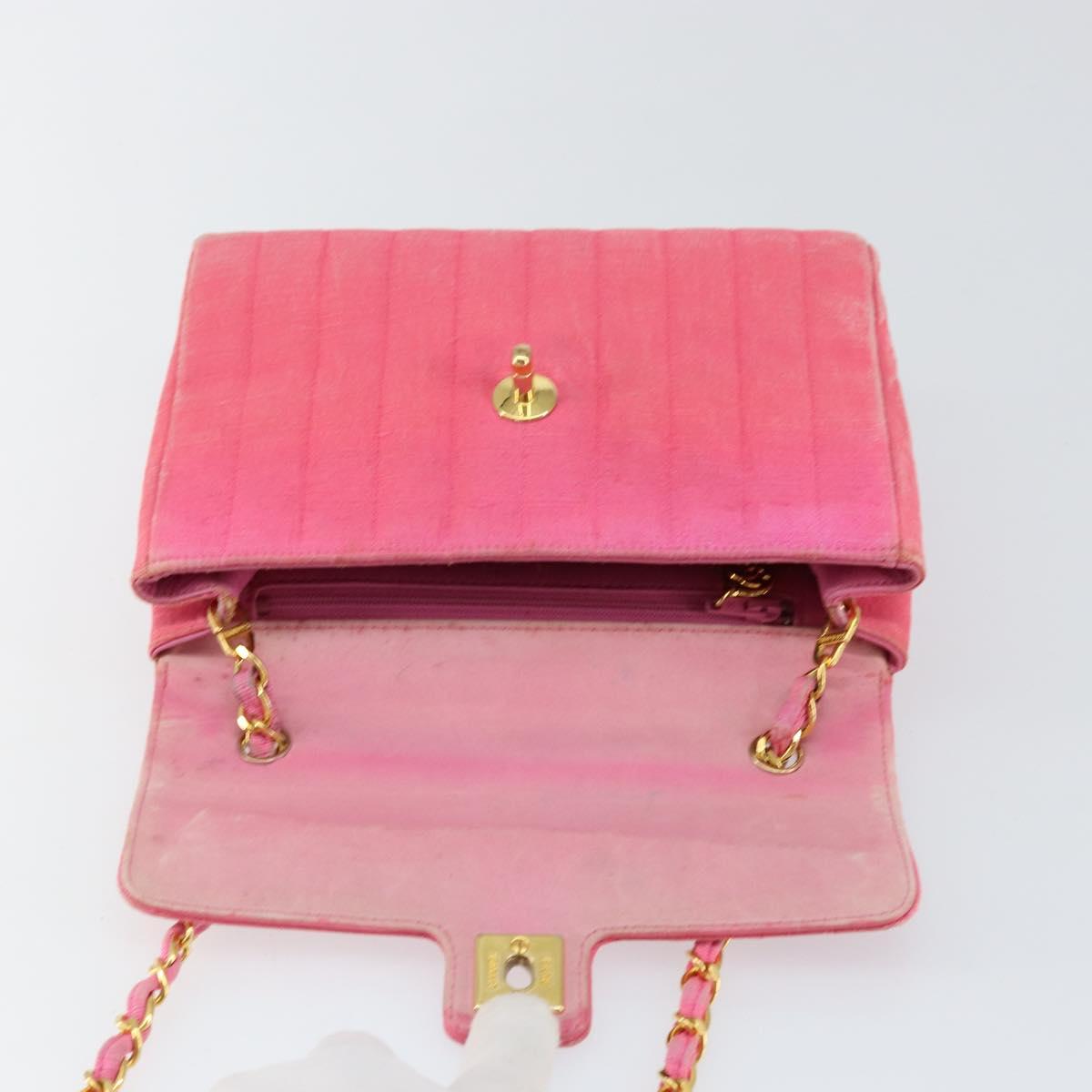 CHANEL Mademoiselle Chain Shoulder Bag Canvas Pink Gold CC Auth 154165