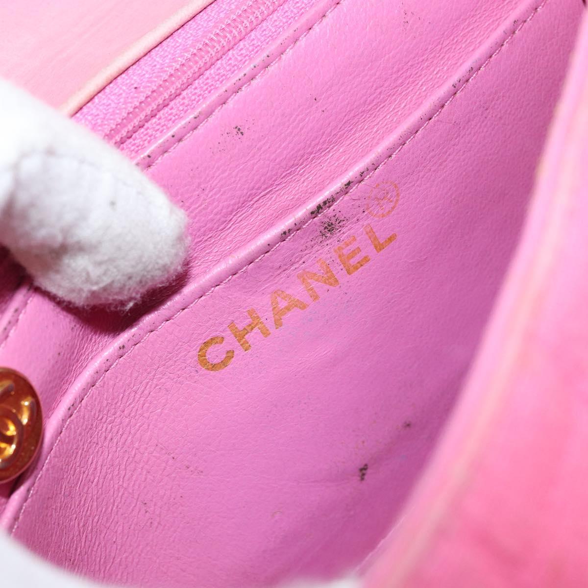 CHANEL Mademoiselle Chain Shoulder Bag Canvas Pink Gold CC Auth 154165