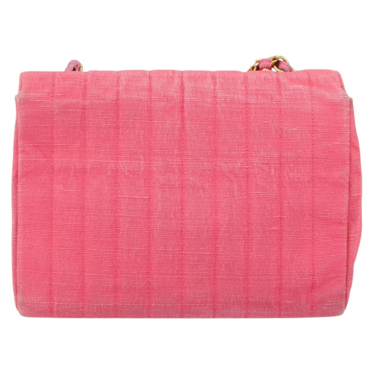 CHANEL Mademoiselle Chain Shoulder Bag Canvas Pink Gold CC Auth 154165