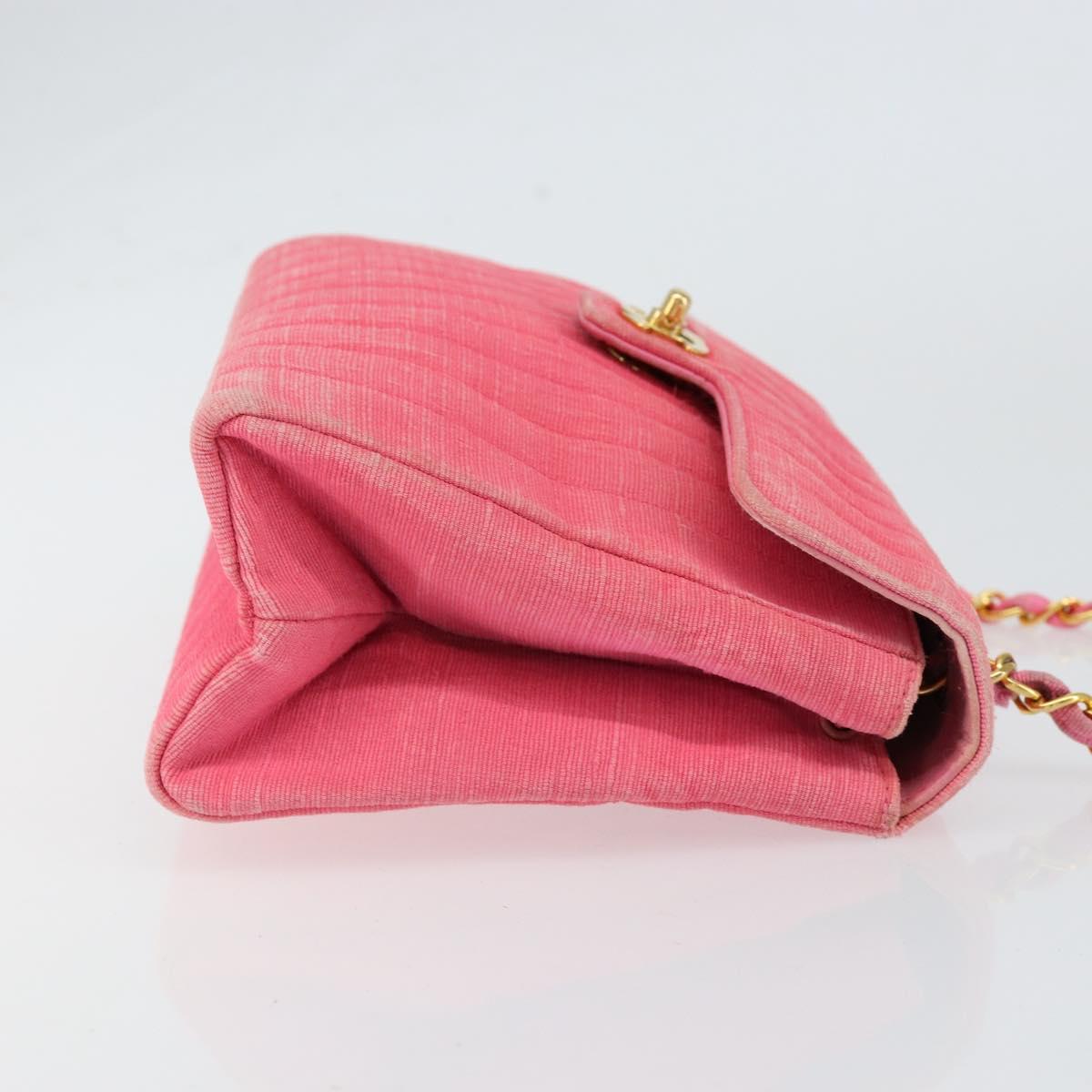 CHANEL Mademoiselle Chain Shoulder Bag Canvas Pink Gold CC Auth 154165