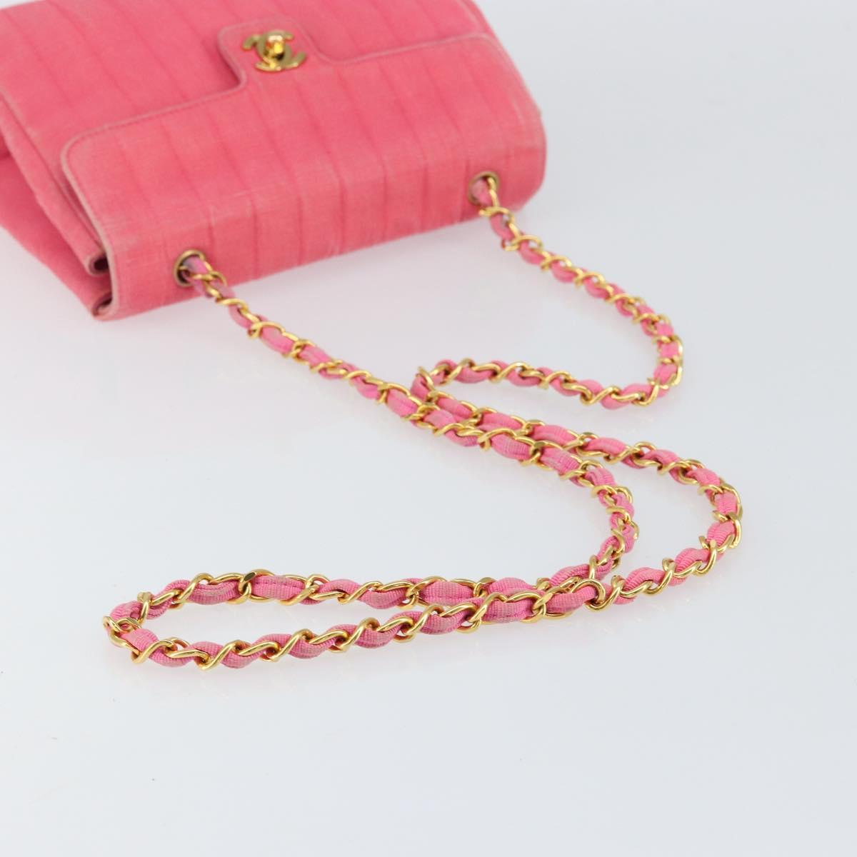 CHANEL Mademoiselle Chain Shoulder Bag Canvas Pink Gold CC Auth 154165