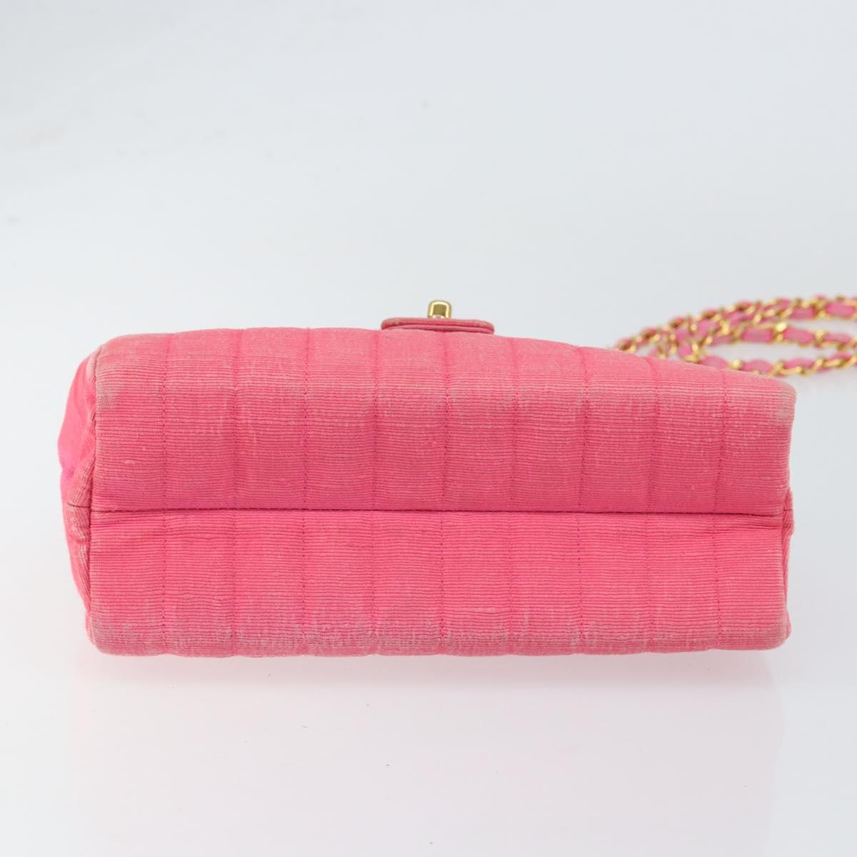 CHANEL Mademoiselle Chain Shoulder Bag Canvas Pink Gold CC Auth 154165