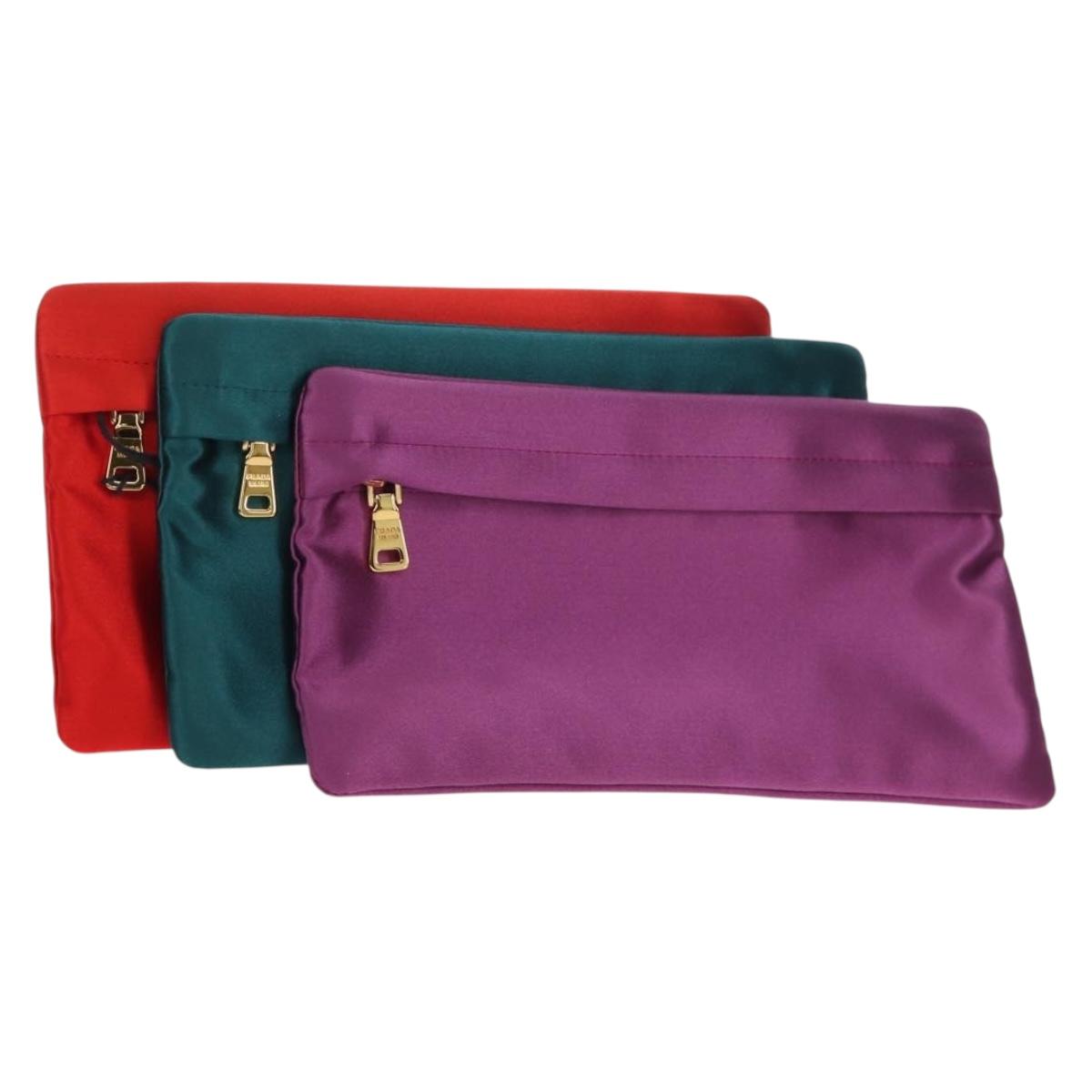 PRADA Pouch Satin Purple Gold Auth 154166M