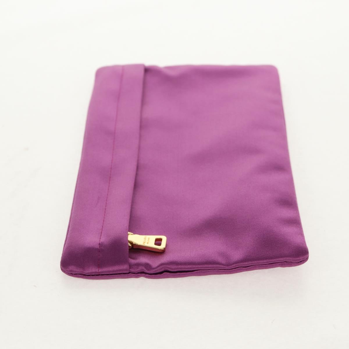 PRADA Pouch Satin Purple Gold Auth 154166M
