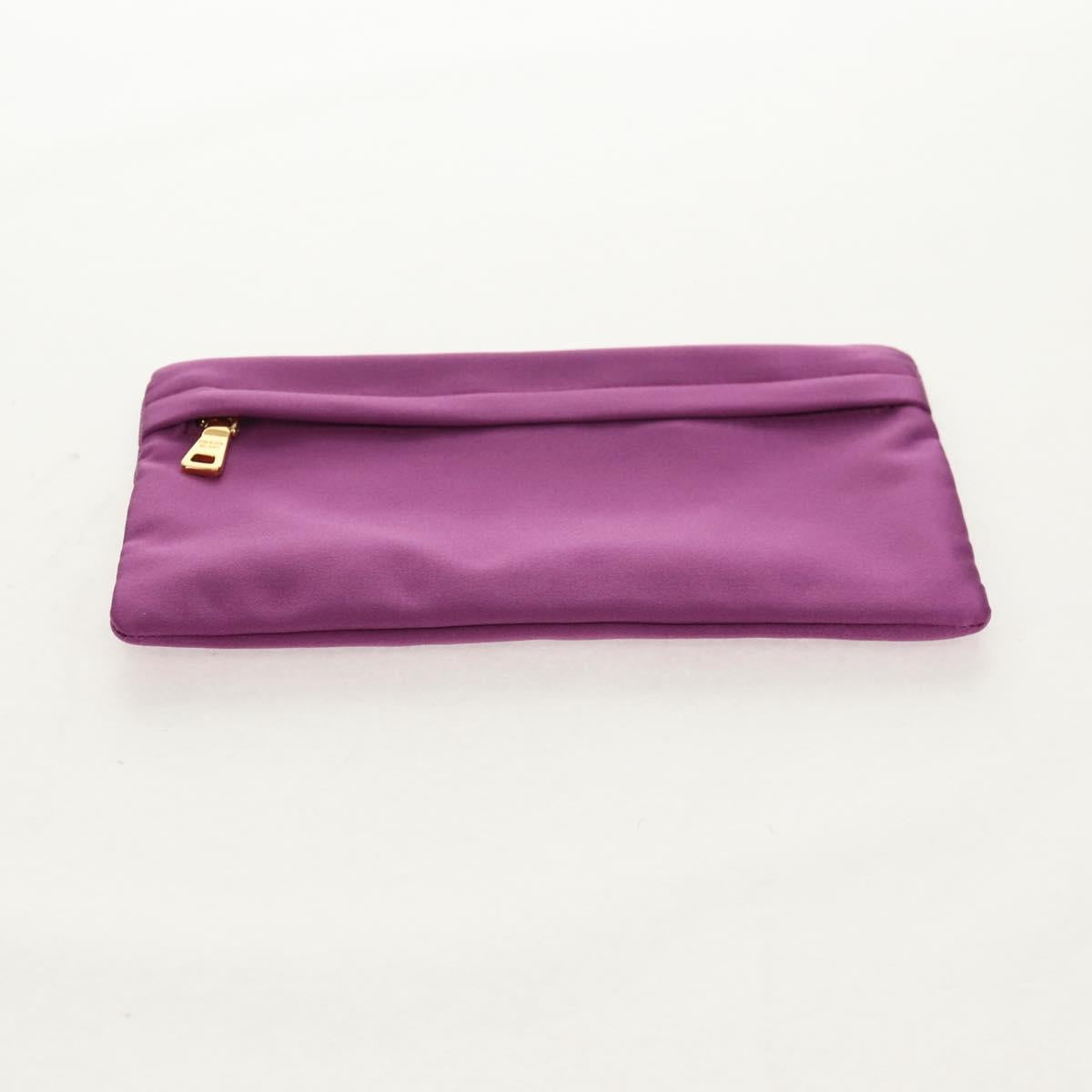 PRADA Pouch Satin Purple Gold Auth 154166M