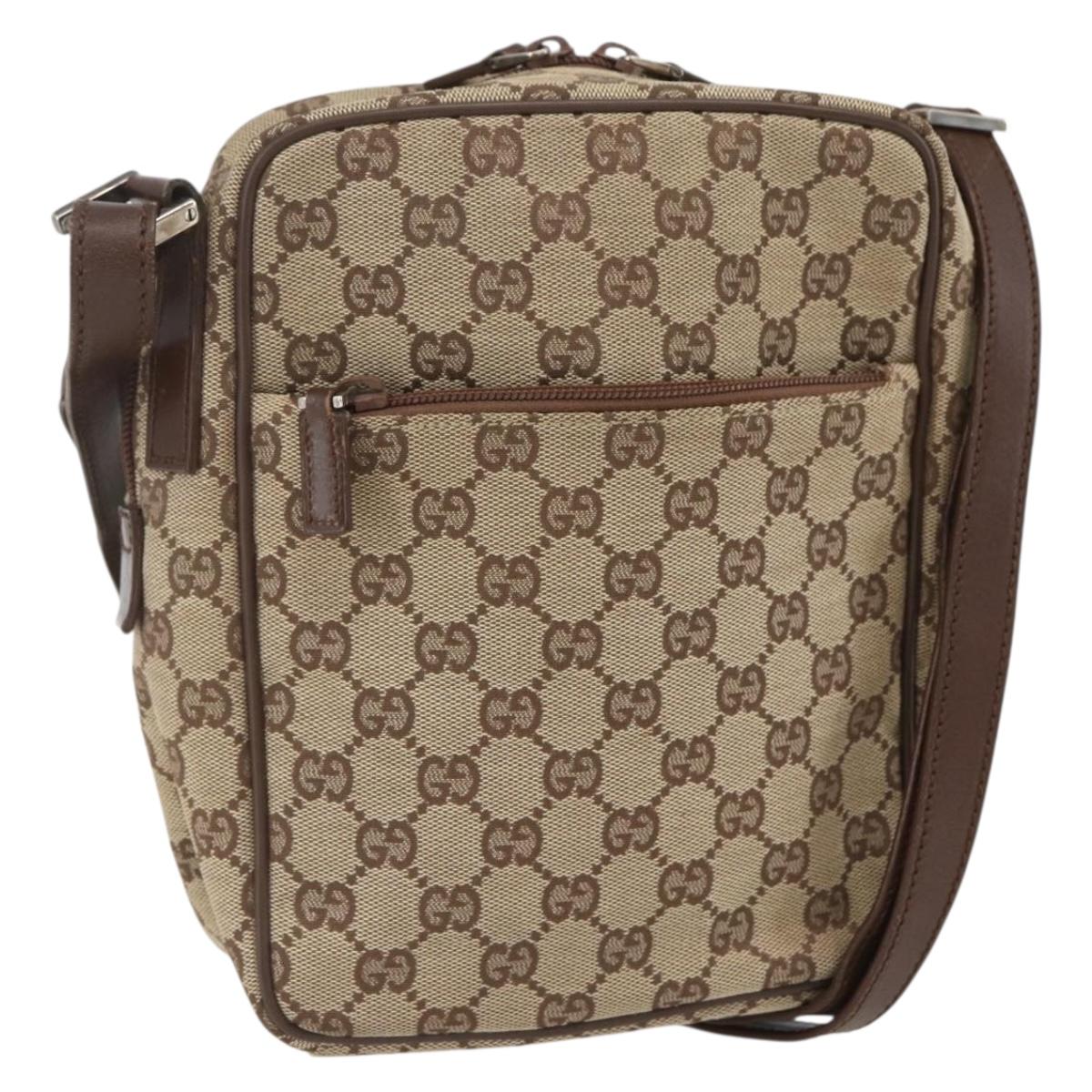 GUCCI GG Canvas Shoulder Bag Beige Silver 018 1612 Auth 154191