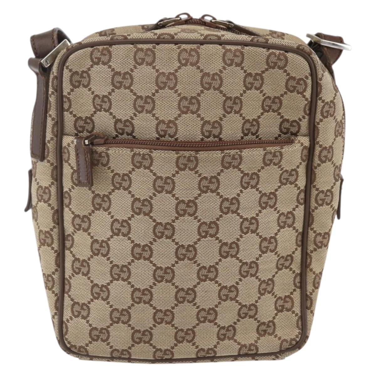 GUCCI GG Canvas Shoulder Bag Beige Silver 018 1612 Auth 154191