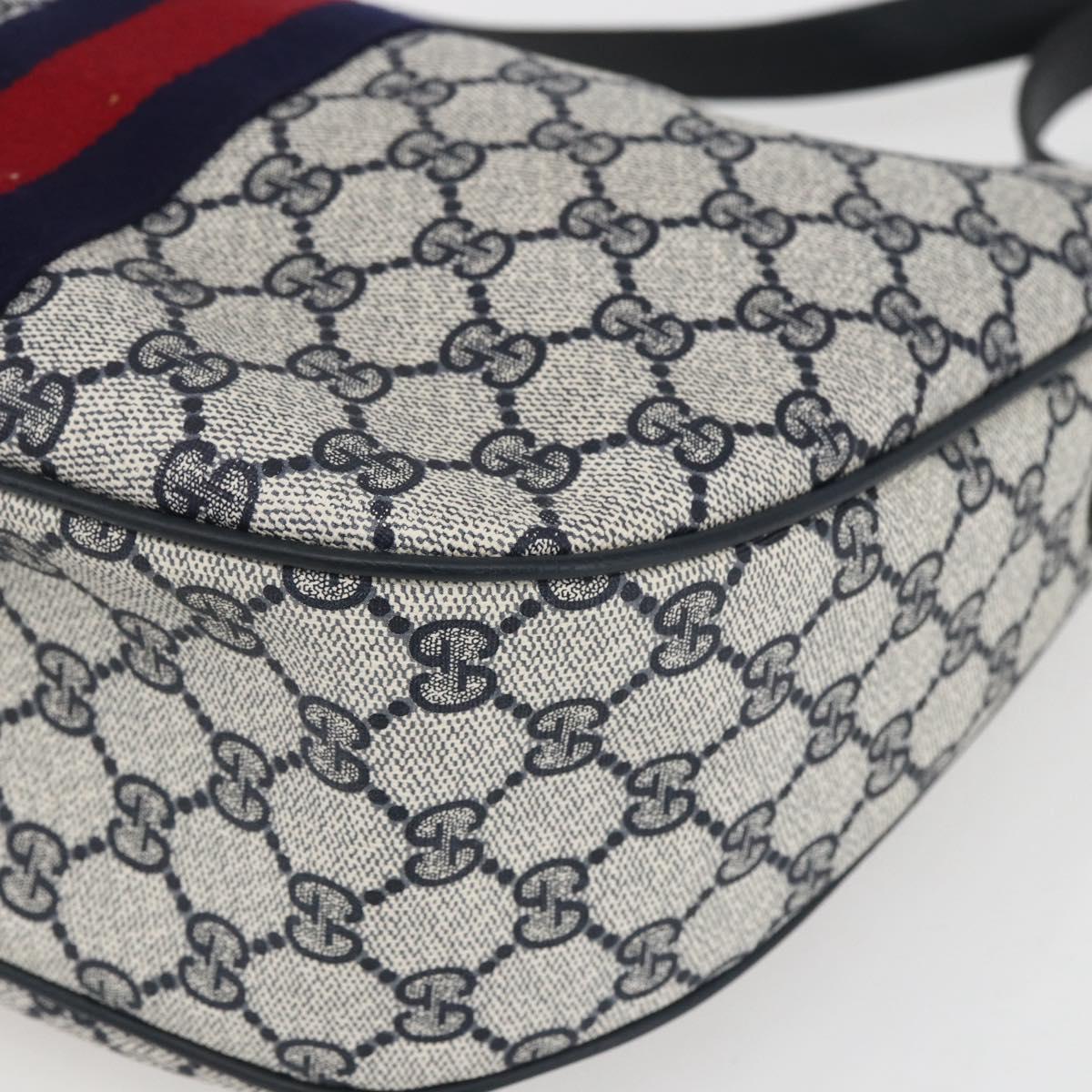 GUCCI GG Supreme Sherry Line Shoulder Bag PVC Navy Gold 10 12 3840 Auth 154192