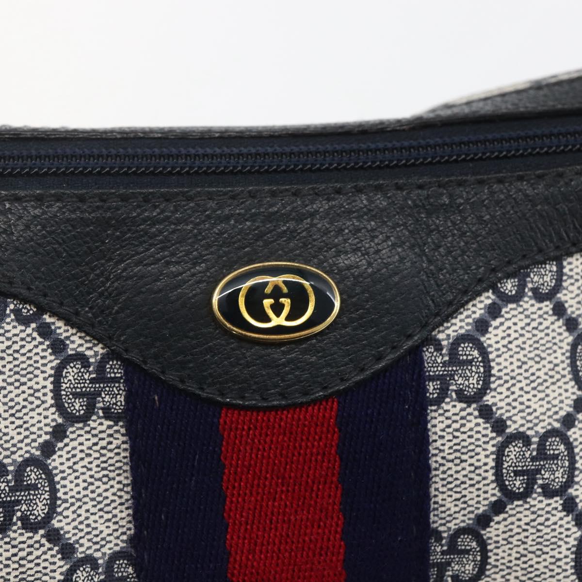 GUCCI GG Supreme Sherry Line Shoulder Bag PVC Navy Gold 10 12 3840 Auth 154192