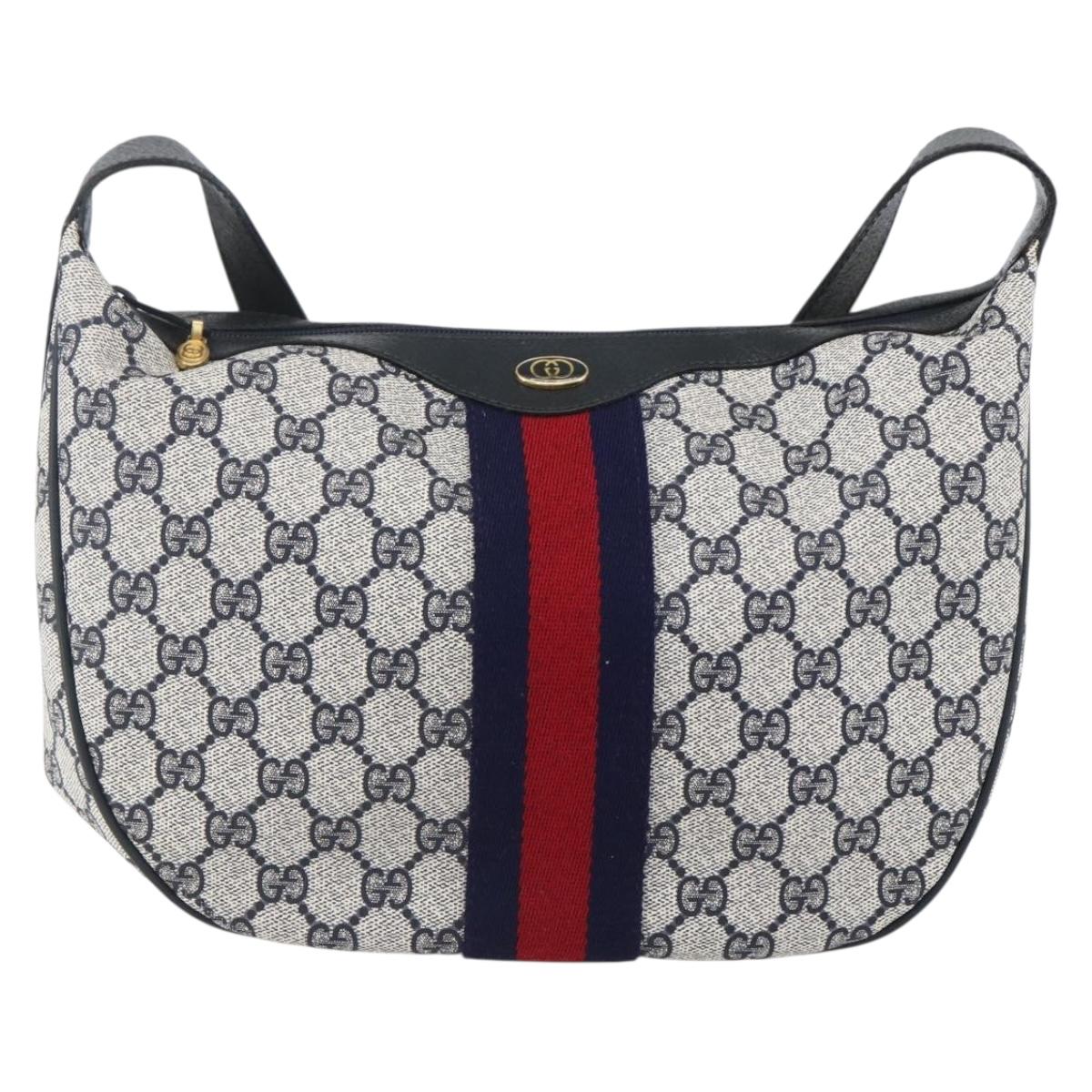 GUCCI GG Supreme Sherry Line Shoulder Bag PVC Navy Gold 10 12 3840 Auth 154192