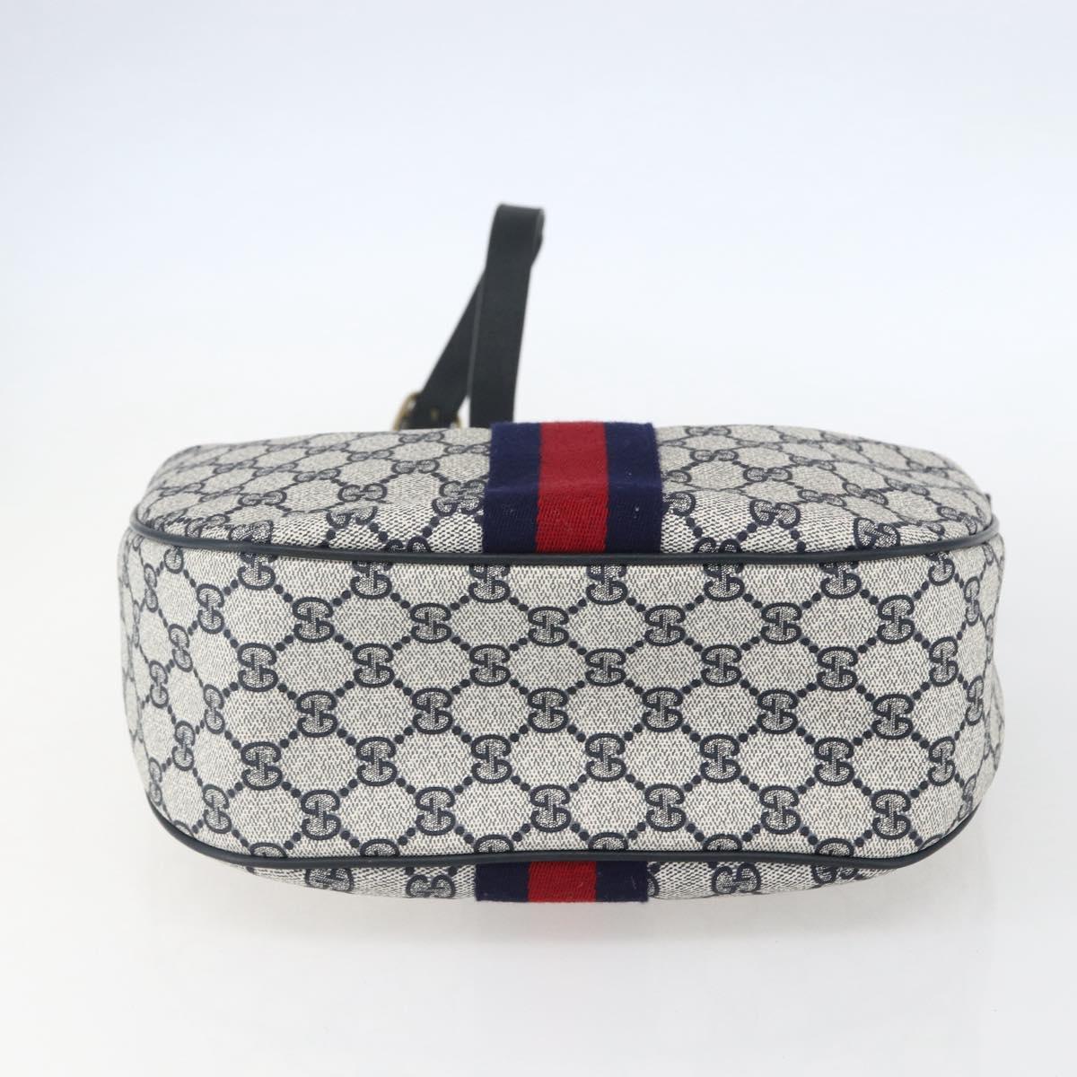 GUCCI GG Supreme Sherry Line Shoulder Bag PVC Navy Gold 10 12 3840 Auth 154192