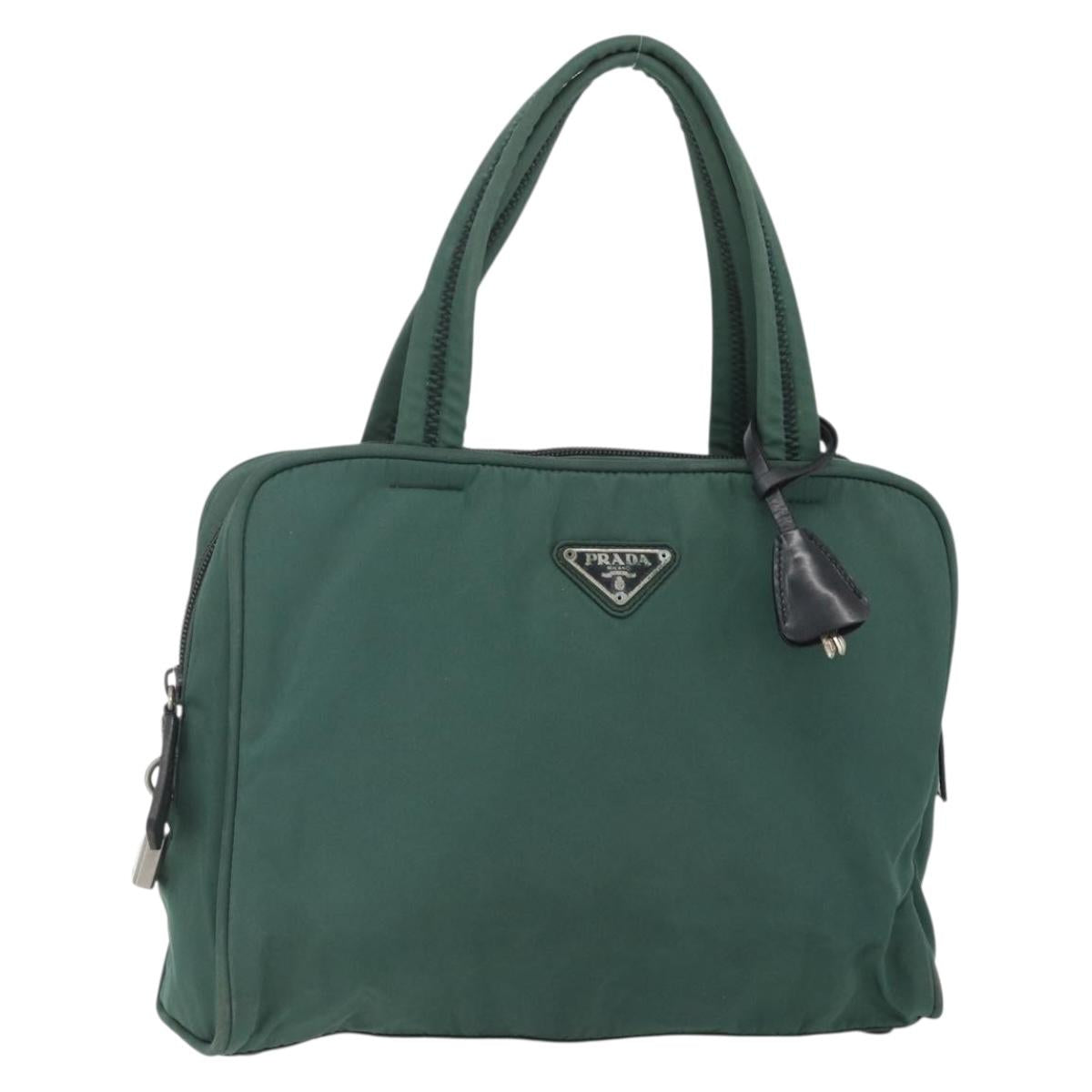 PRADA Hand Bag Nylon Green Silver Auth 154193