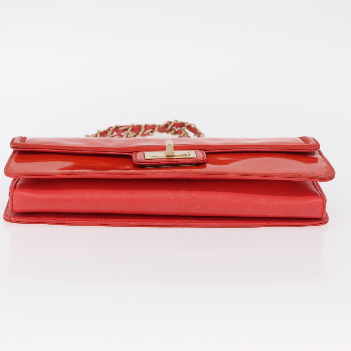 CHANEL Chain Shoulder Bag Patent leather Orange Silver CC Auth 154201