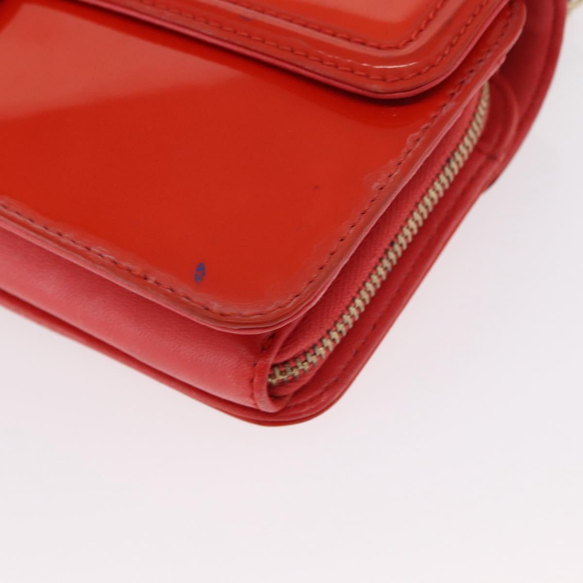 CHANEL Chain Shoulder Bag Patent leather Orange Silver CC Auth 154201