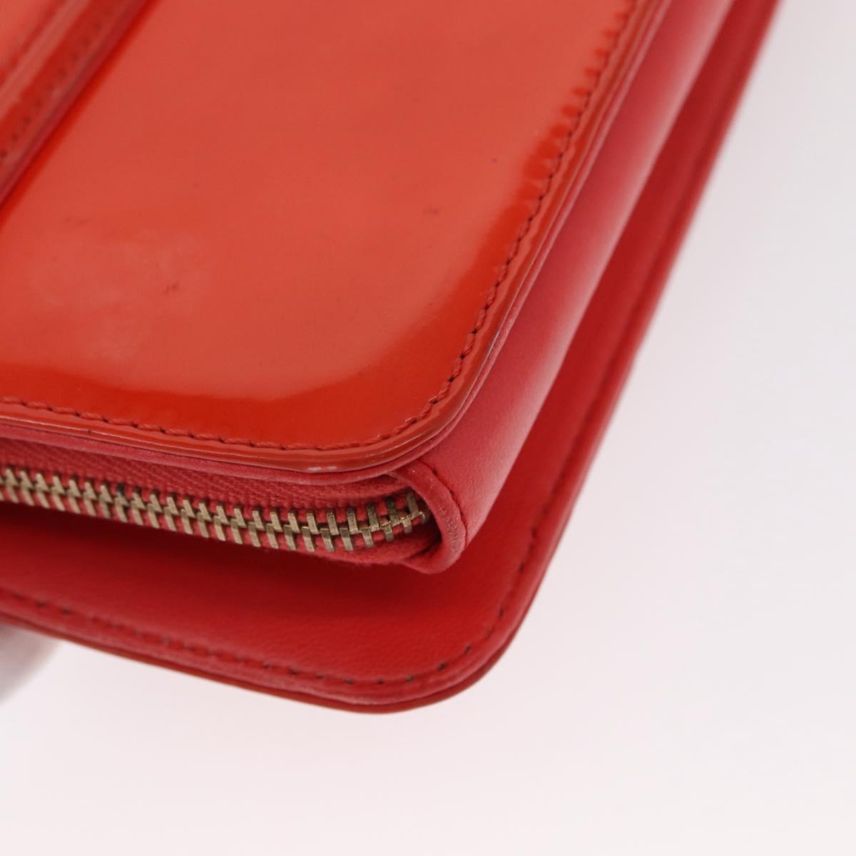 CHANEL Chain Shoulder Bag Patent leather Orange Silver CC Auth 154201