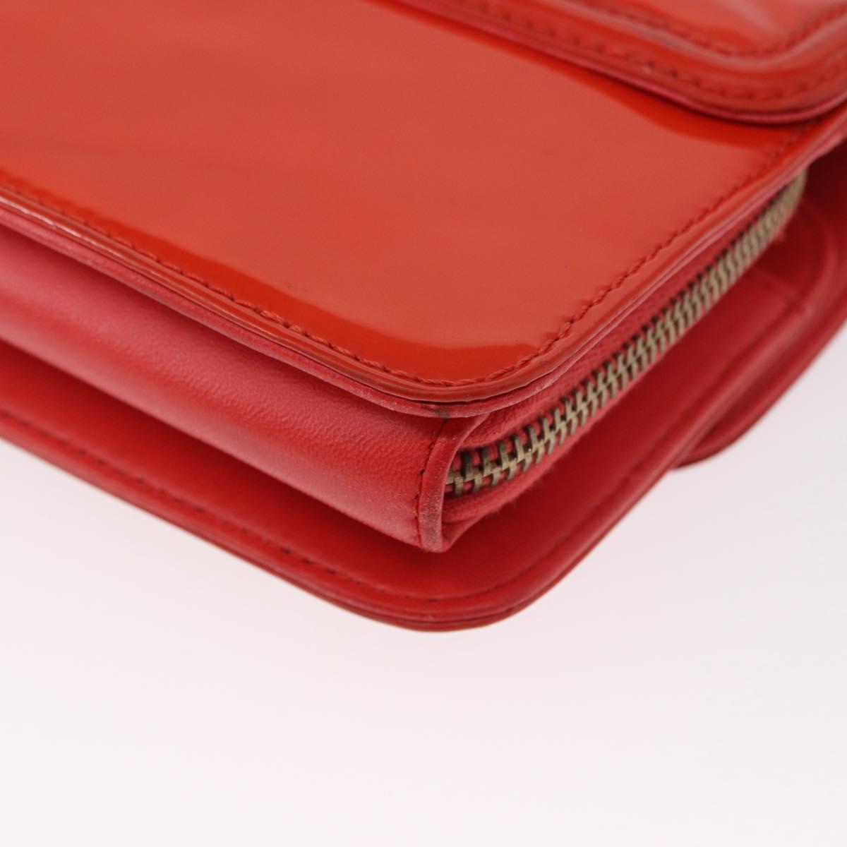 CHANEL Chain Shoulder Bag Patent leather Orange Silver CC Auth 154201