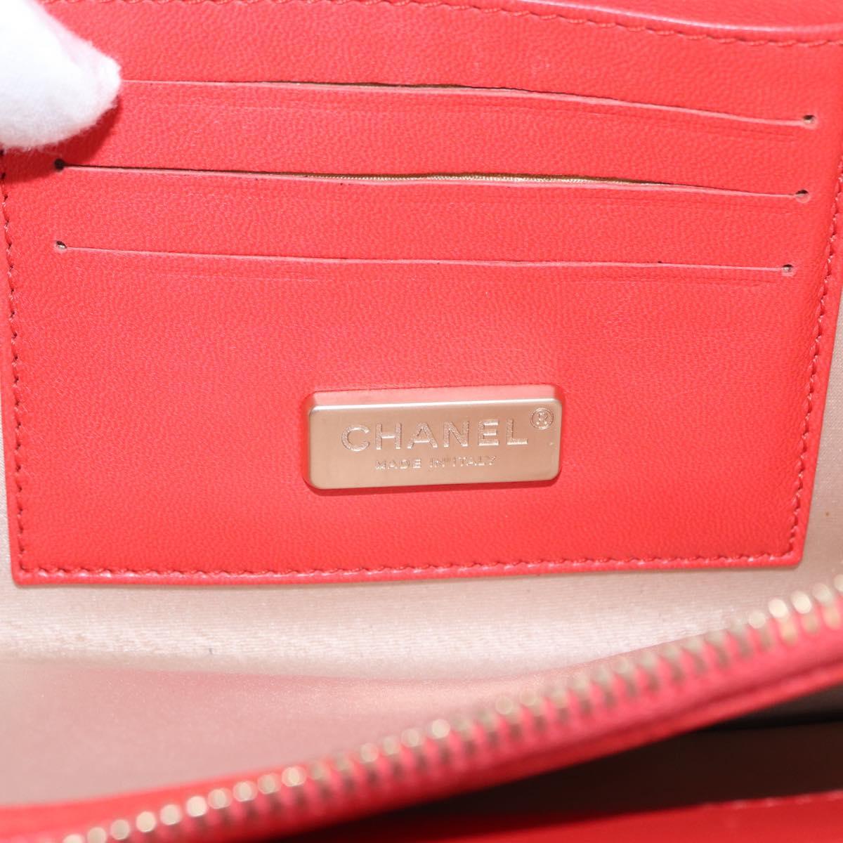 CHANEL Chain Shoulder Bag Patent leather Orange Silver CC Auth 154201