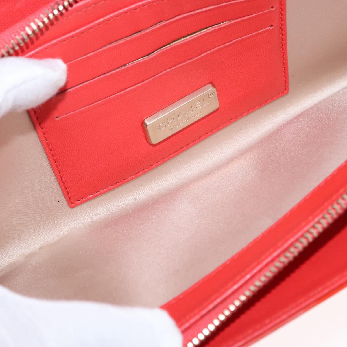 CHANEL Chain Shoulder Bag Patent leather Orange Silver CC Auth 154201