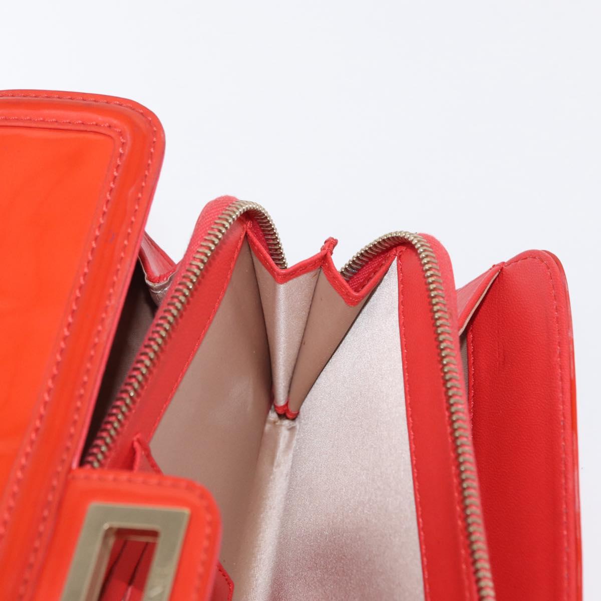 CHANEL Chain Shoulder Bag Patent leather Orange Silver CC Auth 154201