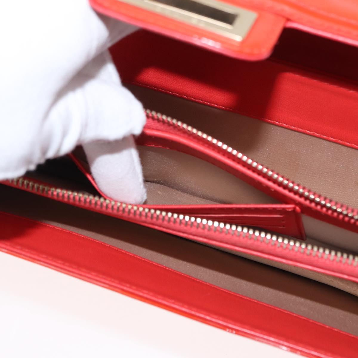 CHANEL Chain Shoulder Bag Patent leather Orange Silver CC Auth 154201