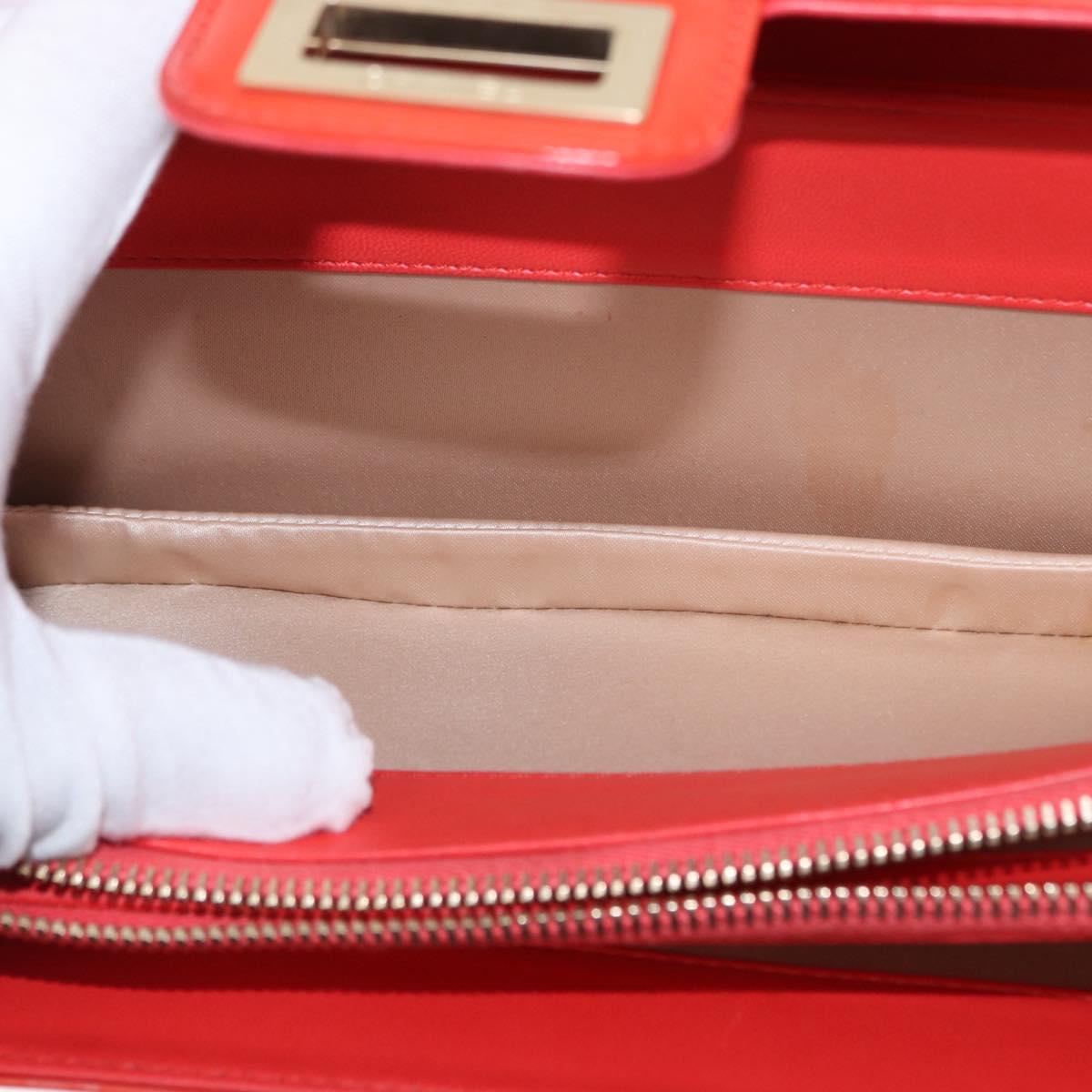 CHANEL Chain Shoulder Bag Patent leather Orange Silver CC Auth 154201