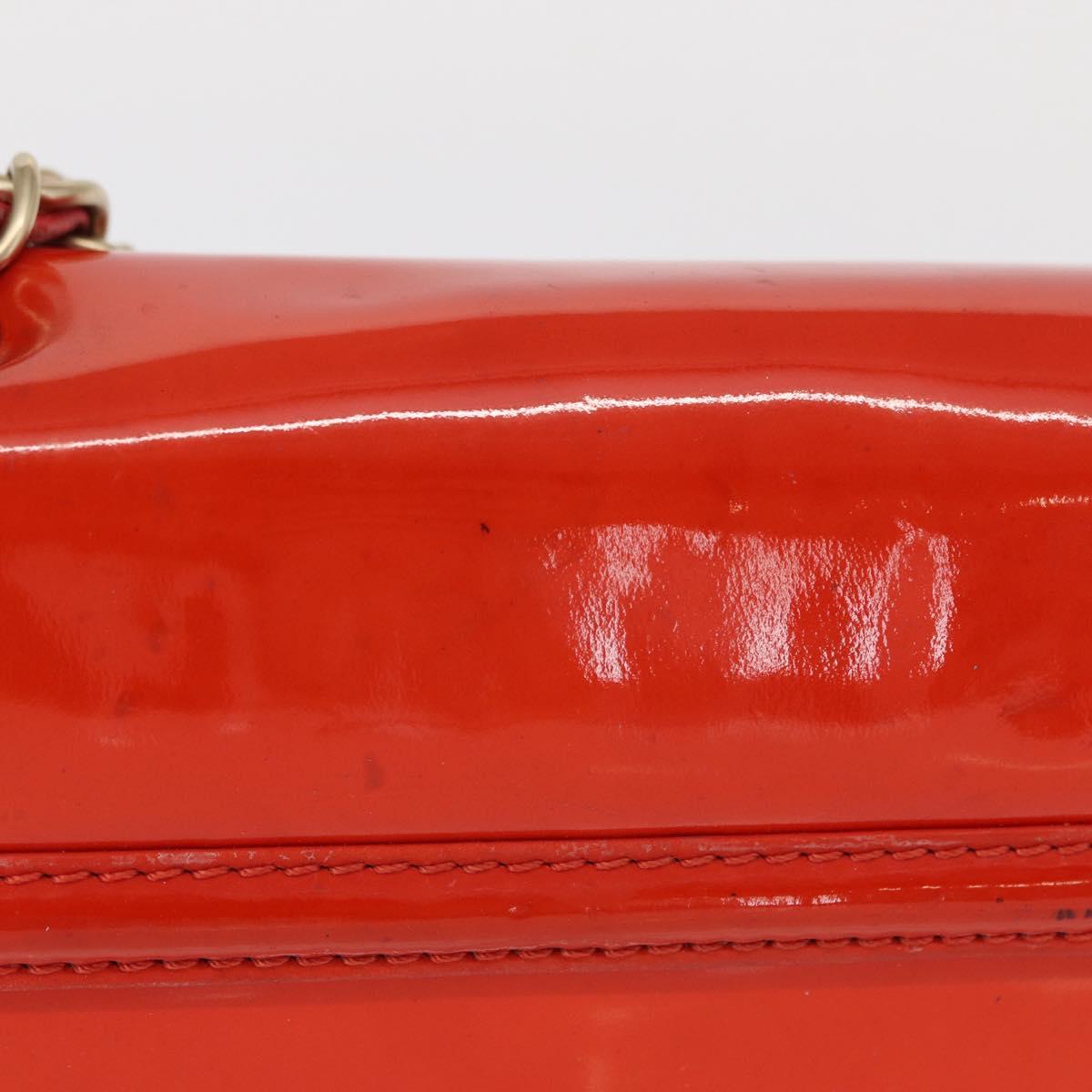 CHANEL Chain Shoulder Bag Patent leather Orange Silver CC Auth 154201