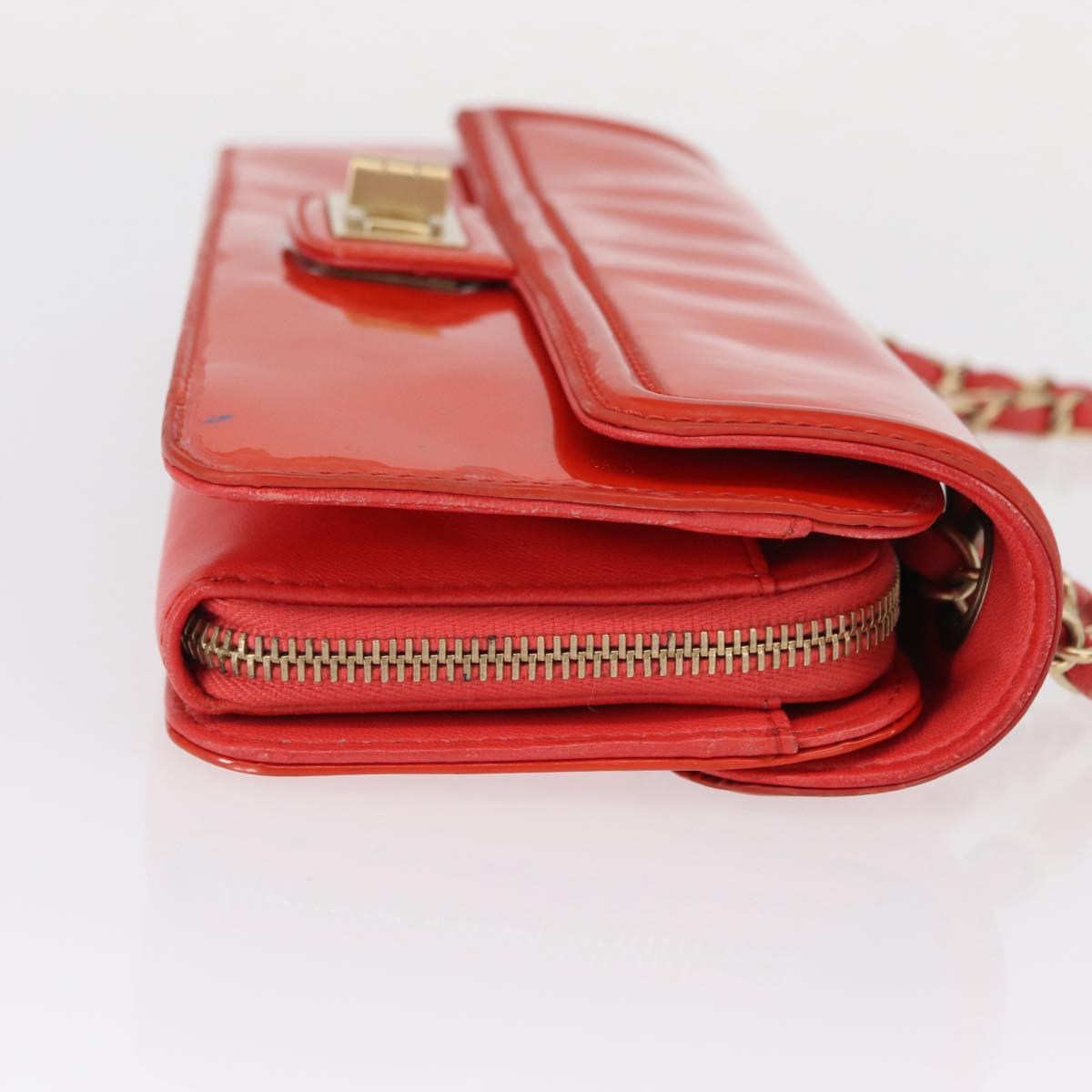 CHANEL Chain Shoulder Bag Patent leather Orange Silver CC Auth 154201