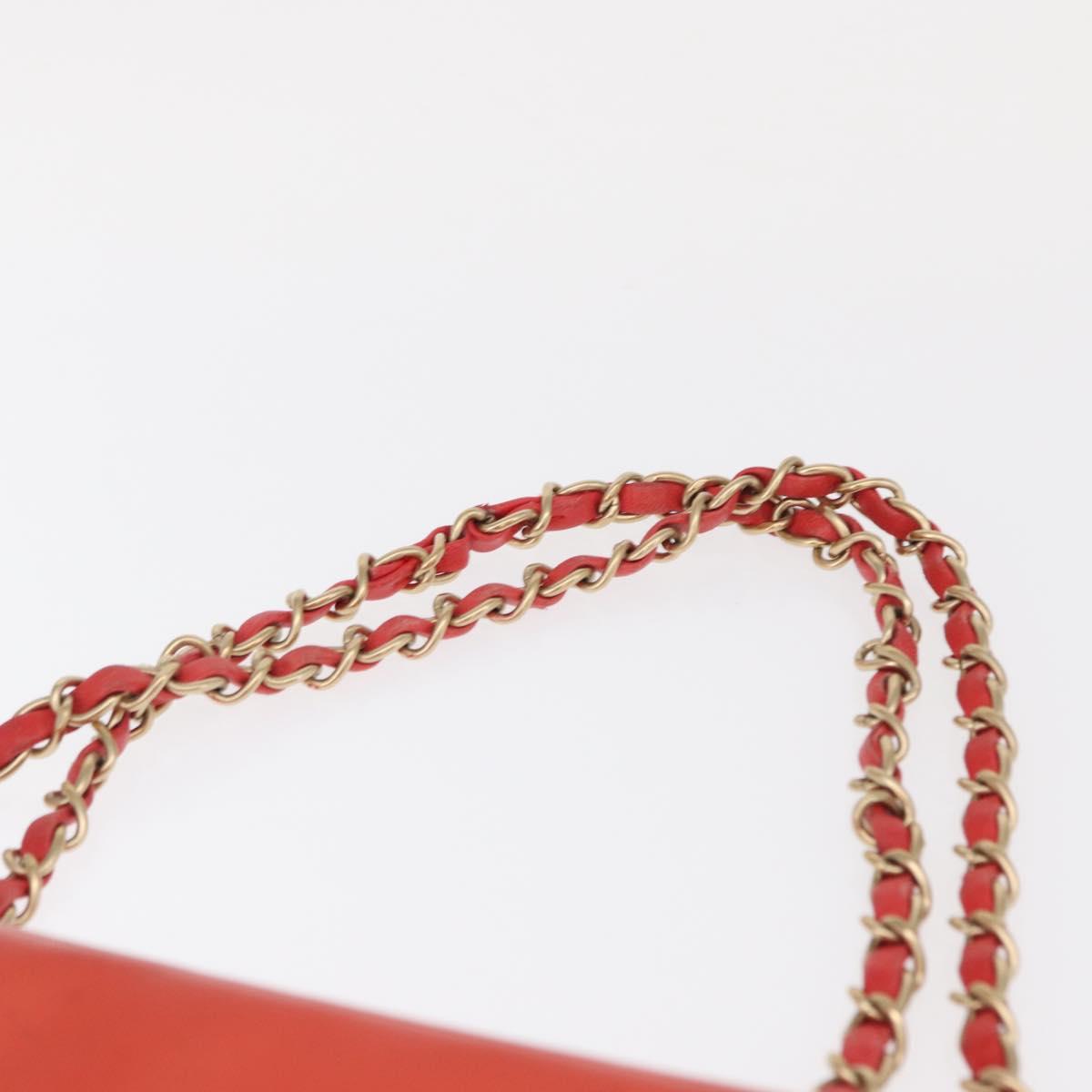 CHANEL Chain Shoulder Bag Patent leather Orange Silver CC Auth 154201