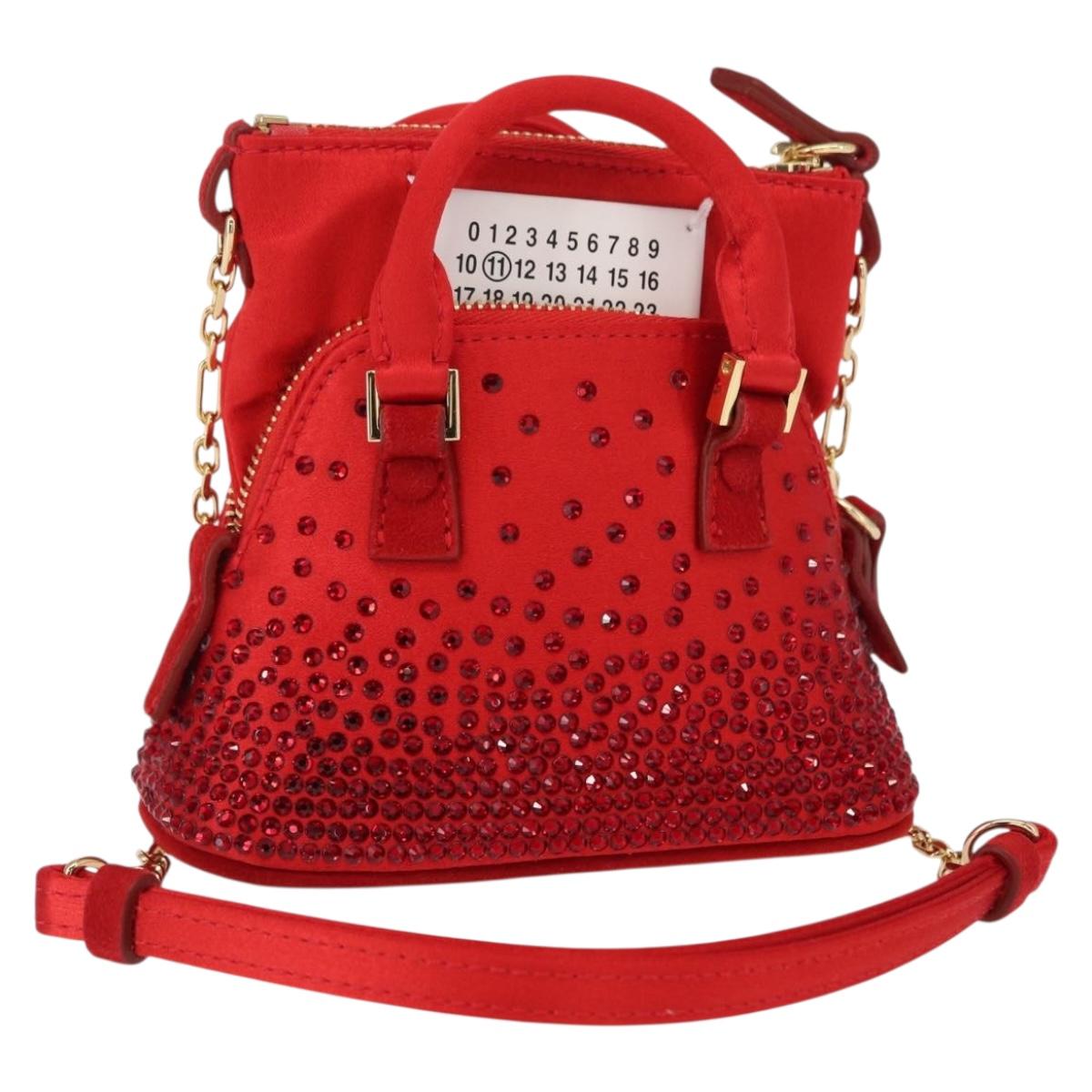 Maison Margiela 5AC Shoulder Bag Satin Red Gold Auth 154203M