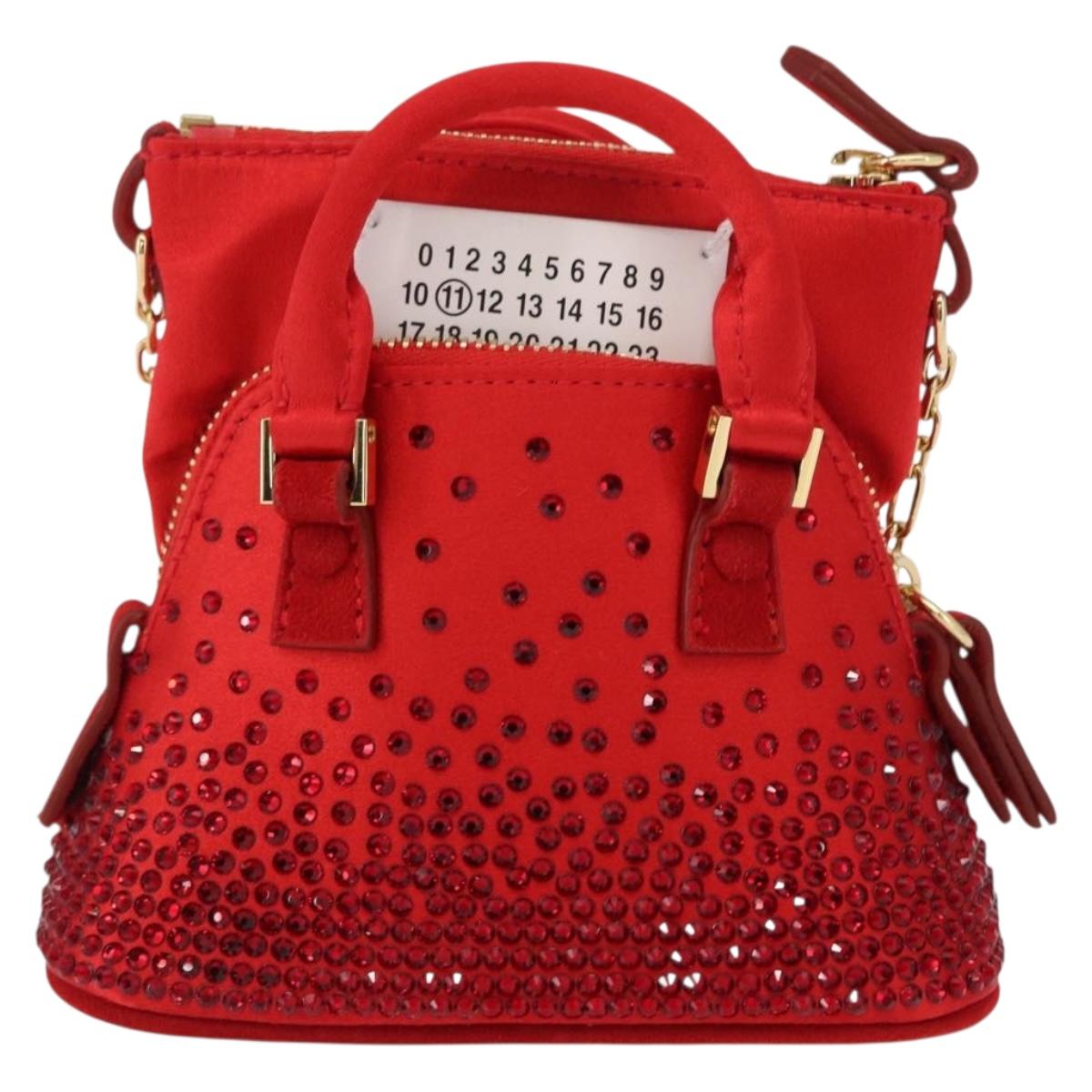 Maison Margiela 5AC Shoulder Bag Satin Red Gold Auth 154203M