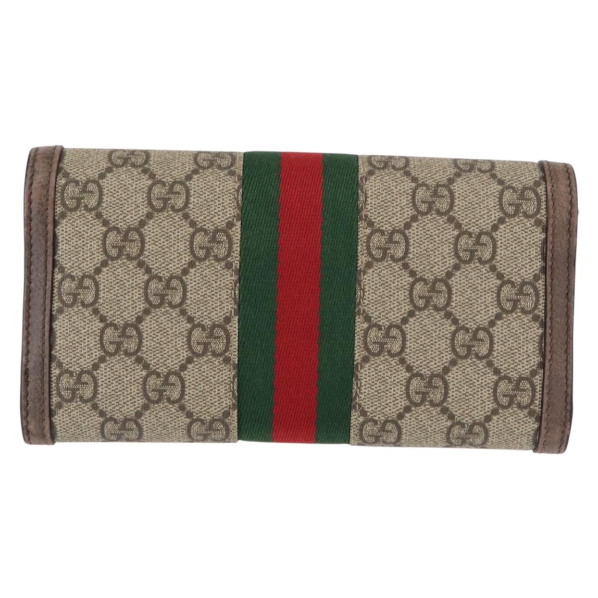 GUCCI GG Supreme Web Sherry Line Long Wallet PVC Beige Red 523153 Auth 154216