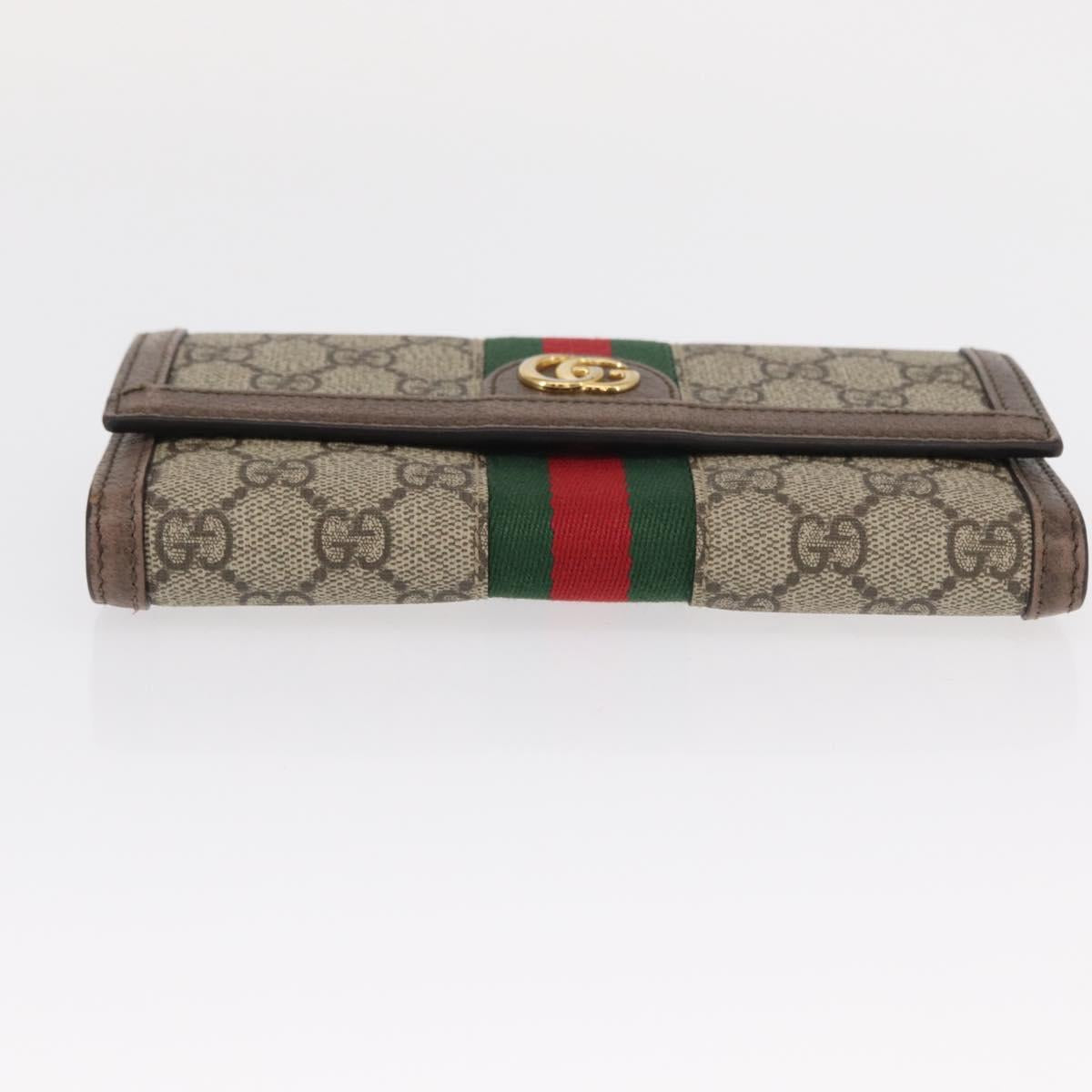 GUCCI GG Supreme Web Sherry Line Long Wallet PVC Beige Red 523153 Auth 154216